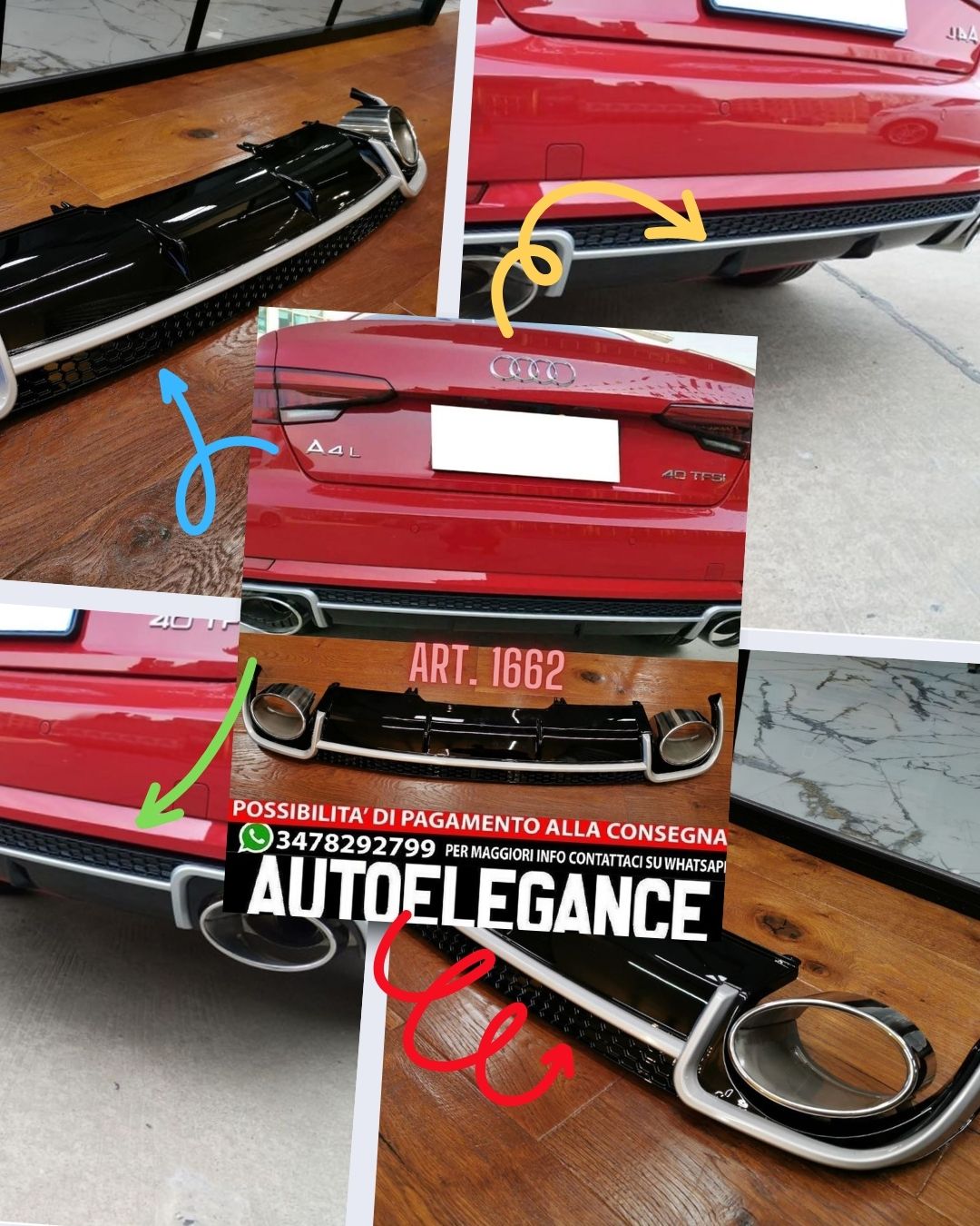 DIFFUSORE POSTERIORE ADATTO PER AUDI A4 B9 8W 2015-2018 LOOK NERO SPORTIVO