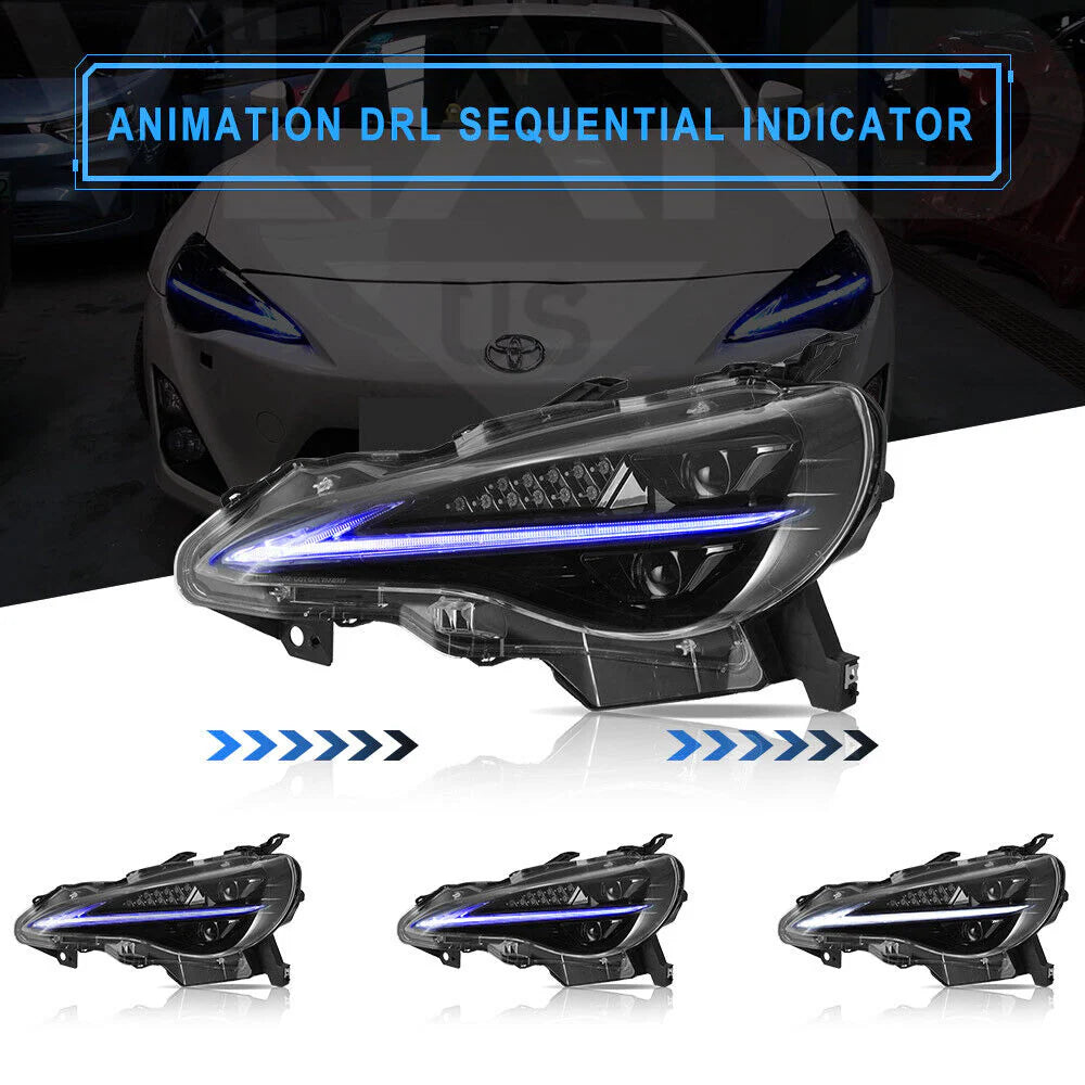 Fari a LED per Scion FR-S 2013-2016, Toyota 86 2017-2020, Subaru BRZ 2013-2020, dinamici fumé con animazione di avvio