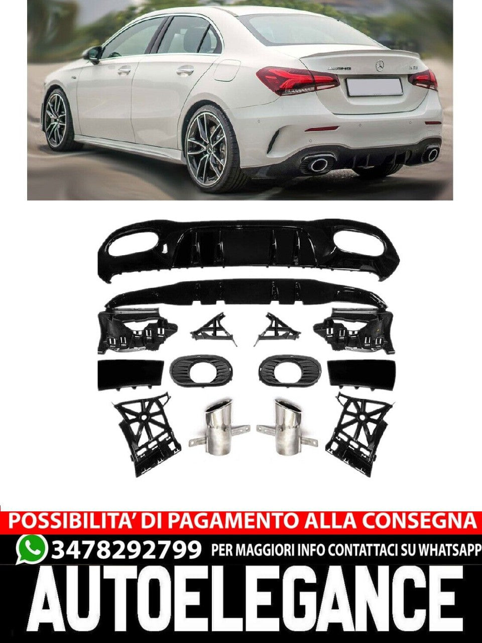 Per Mercedes V177 berlina diffusore + mascherine scarico 2X1 CROMATO AMG OTTICA