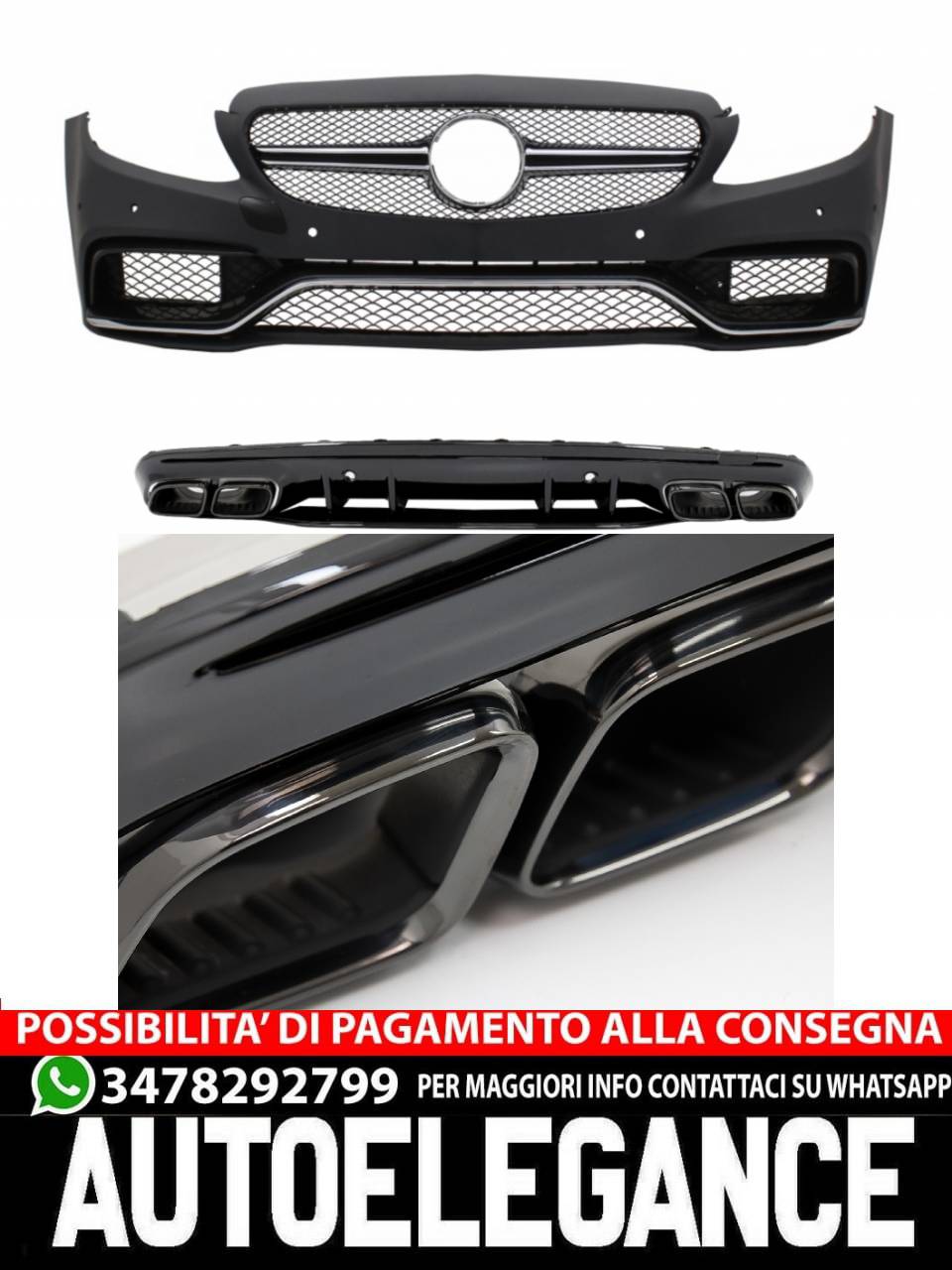 Paraurti anteriore con diffusore adatto per Mercedes Classe C W205 2014-2020