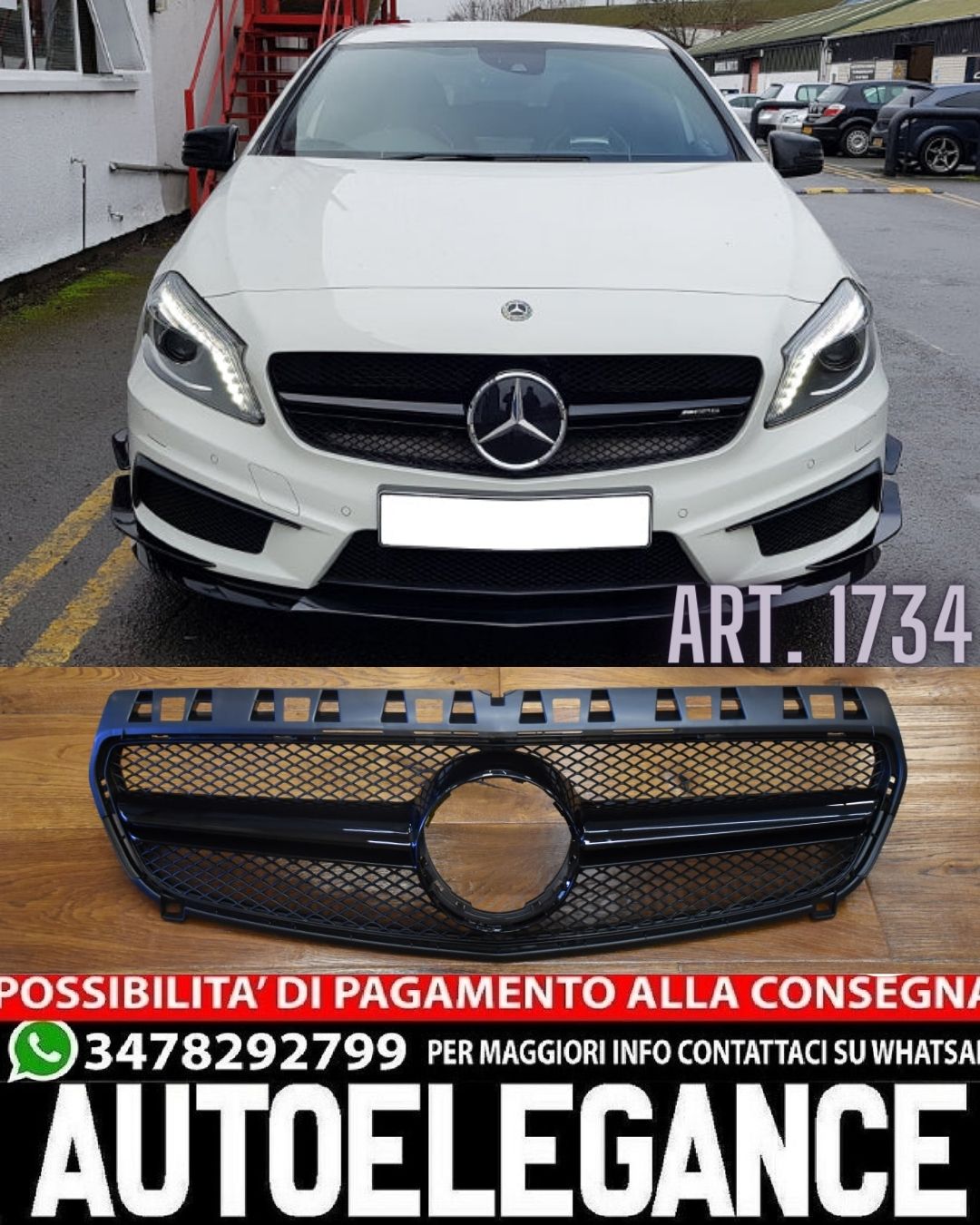 GRIGLIA ADATTA MERCEDES PER CLASSE A W176 2012-2015 LOOK A45 LOOK NERO LUCIDO