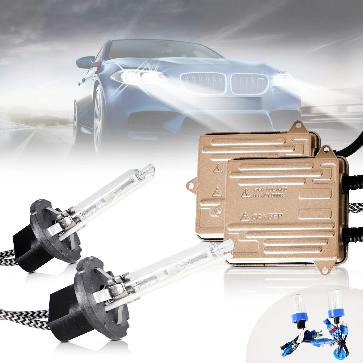 Kit di conversione lampadine D2H con reattori e decoder per fari a proiettore 12V 55W 6000K