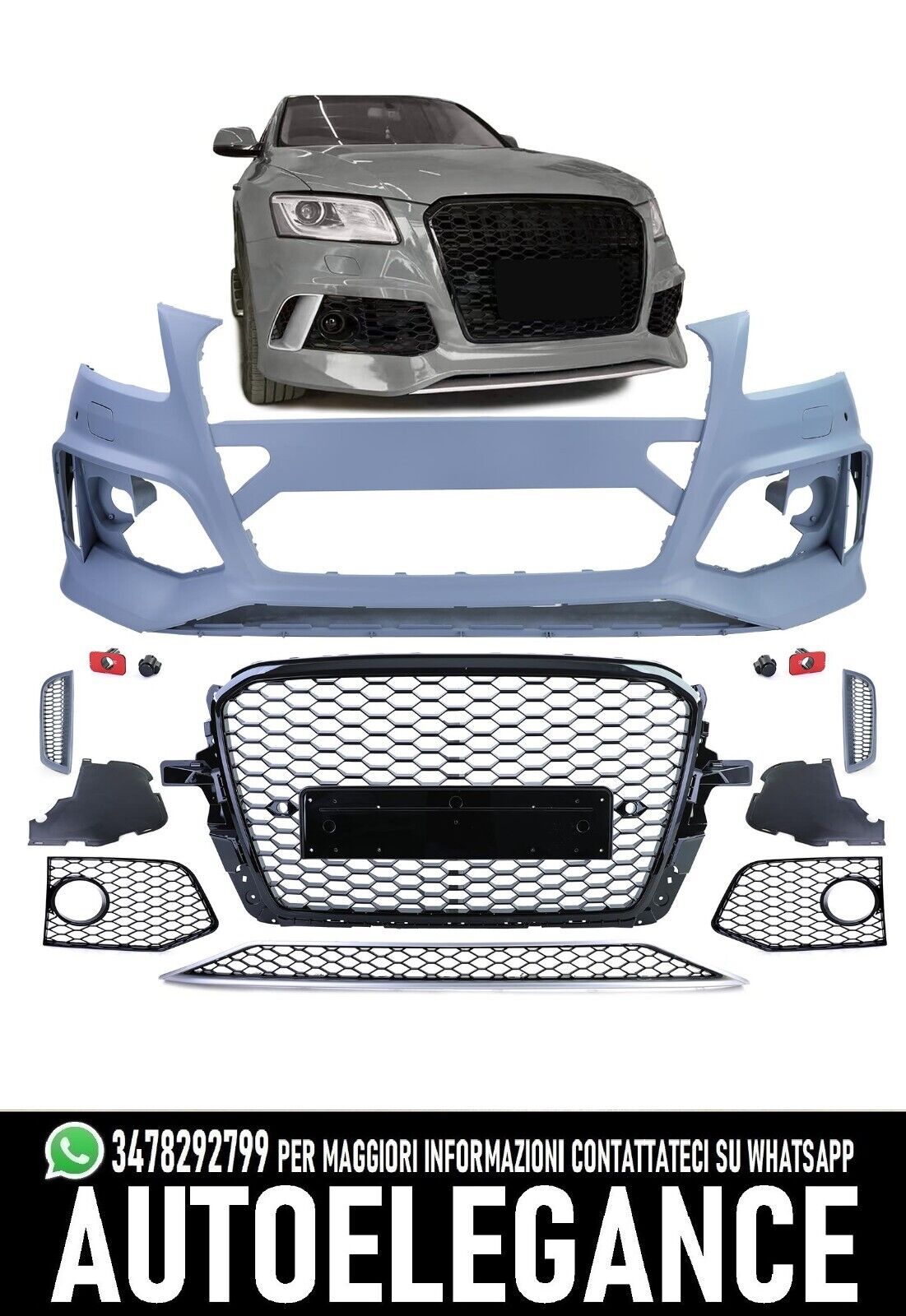 Front Bumper + Grille Without Emblem Black Fit For Audi Q5 8R 2012-2016