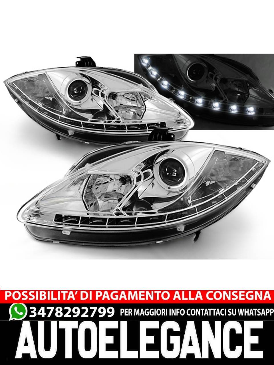 FARI ANTERIORI TRUE DRL CROMATI per SEAT LEON ALTEA 09-12