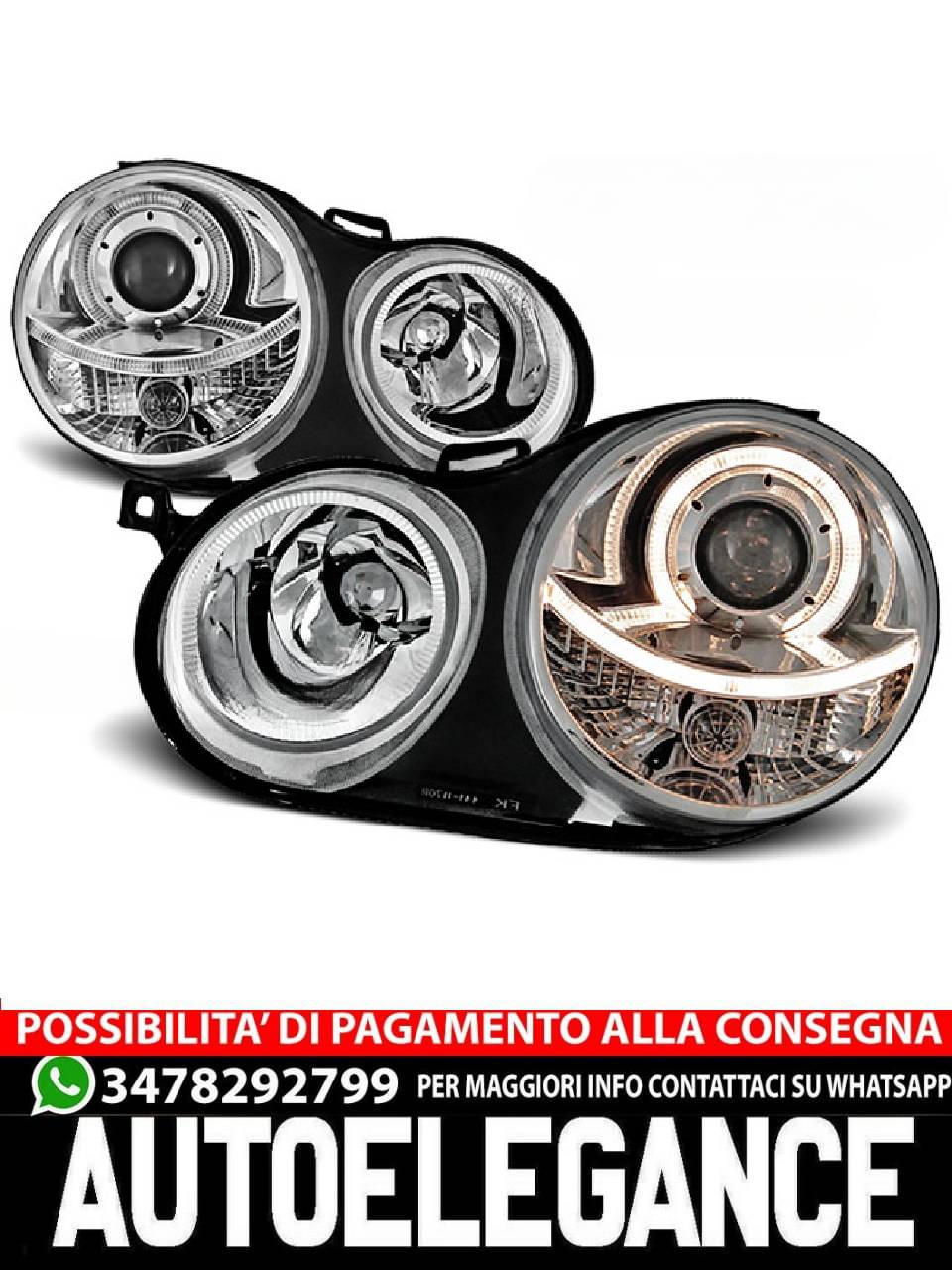 FARI ANTERIORI ANGEL EYES CROMATI per VW POLO 9N 11.01-04.05