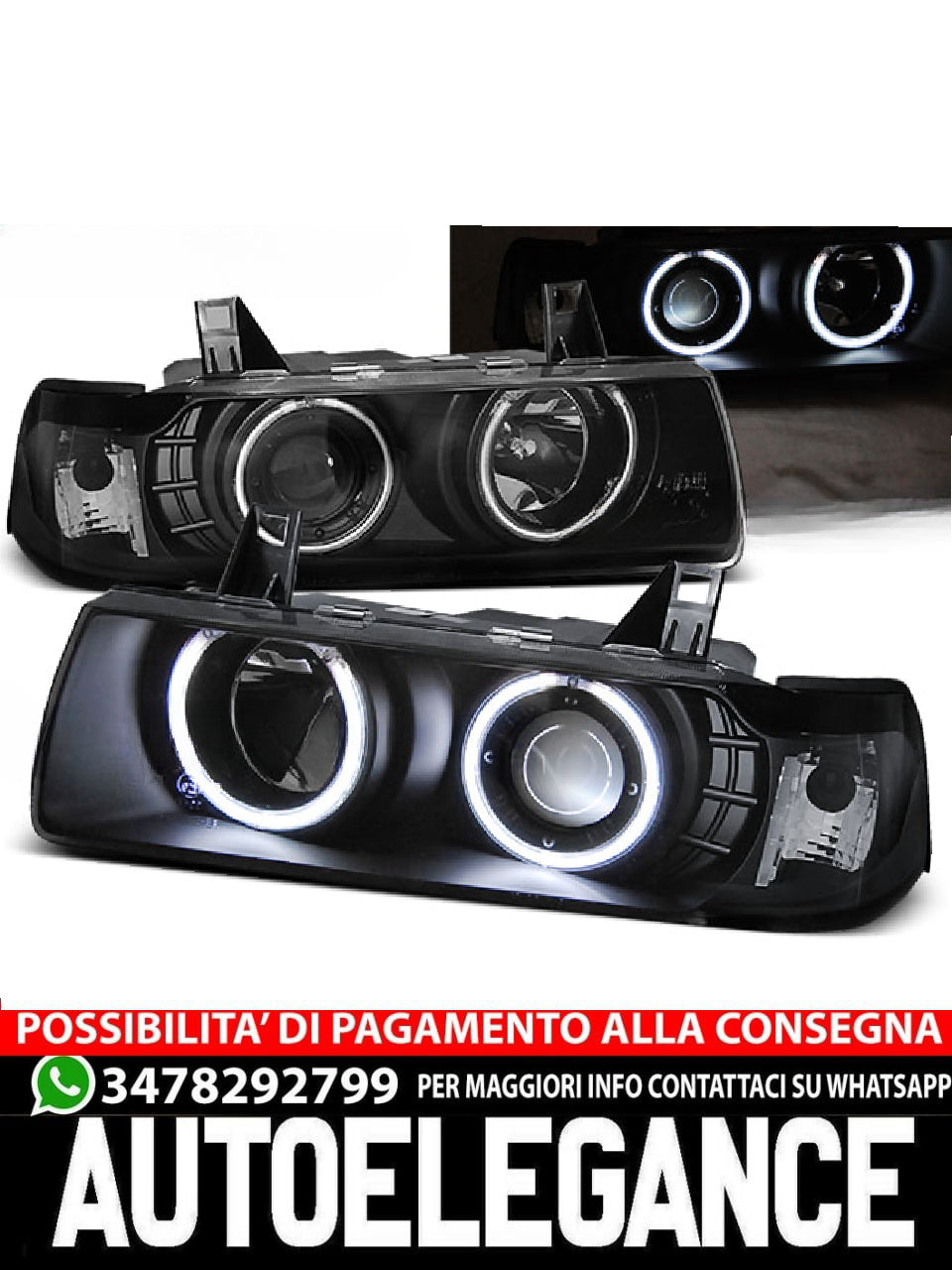 FARI ANTERIORI ANGEL EYES CCFL NERO ADATTI PER BMW E36 12.90-08.99C/C