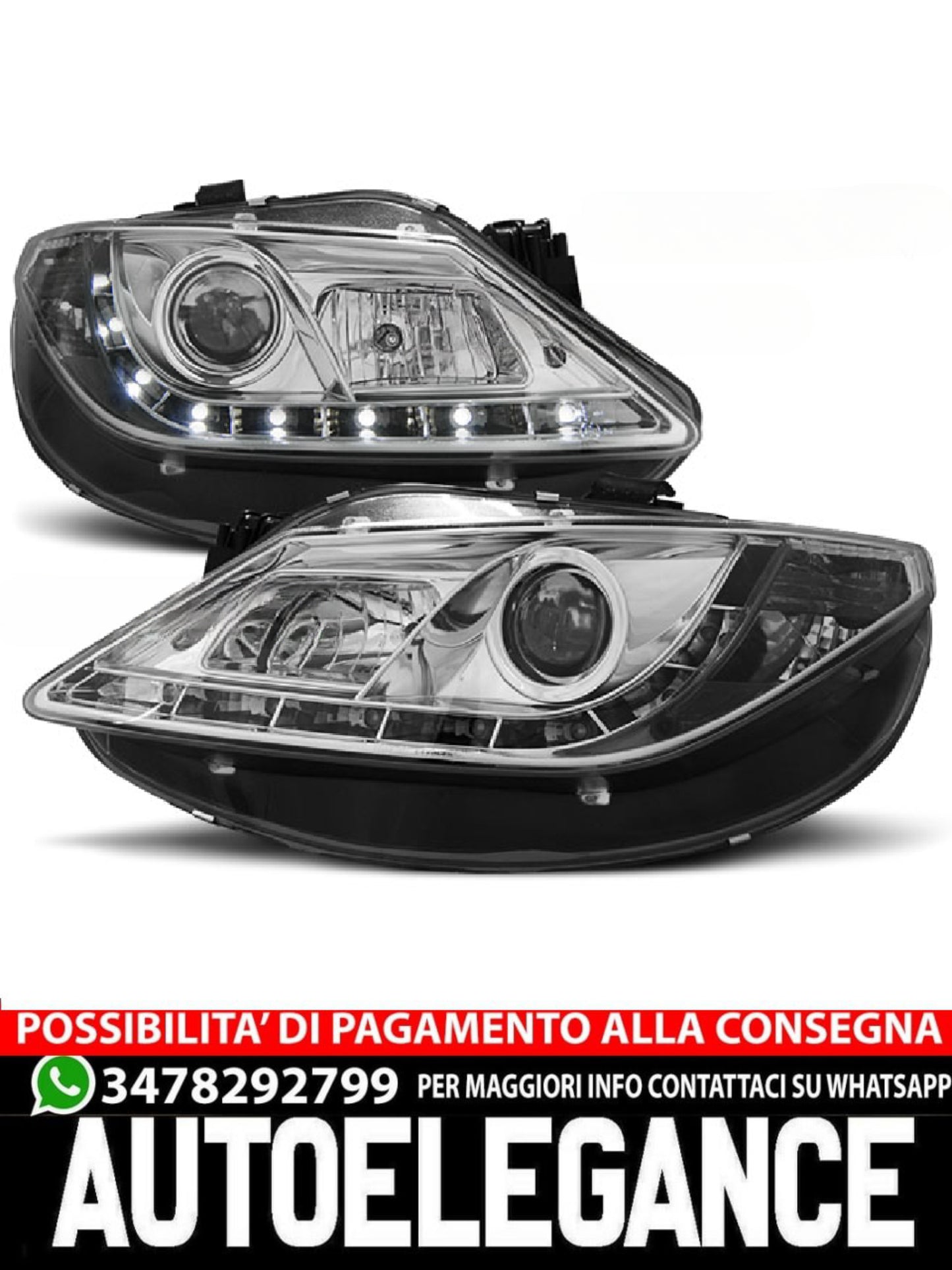 FARI ANTERIORI DAYLIGHT CHROME ADATTI COMPATIBILI PER SEAT IBIZA 6J 06.08-12