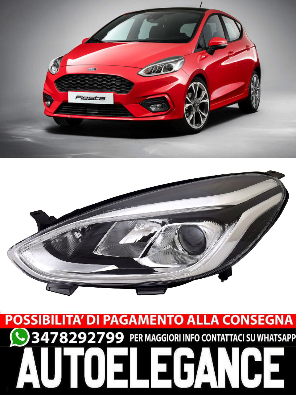 Faro anteriore sinistro per Ford Fiesta 8 dal 2017- H7 H1 LED LWR Attuatore Alogena