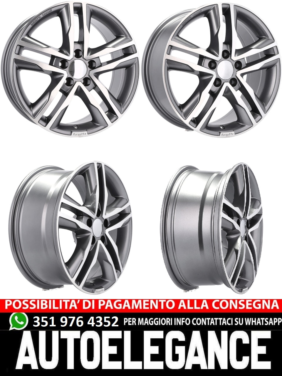 CERCHI CERCHIO IN LEGA 17" Adatto per ALFA ROMEO CITROEN DS FIAT FORD JAGUAR LANCIA LAND ROVER LINCOLN MERCEDES OPEL PEUGEOT RENAULT SMART TOYOTA VOLVO