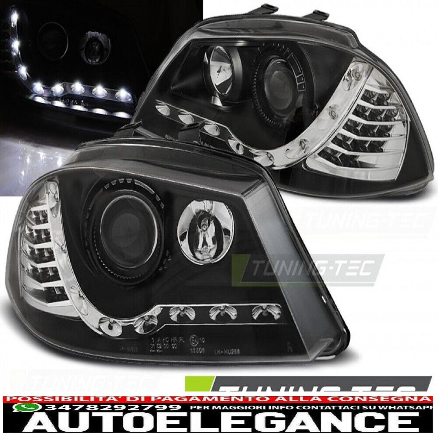 HEADLIGHTS FOR SEAT IBIZA 6L 04.02-08 DAYLIGHT BLACK...-show original titleOriginal textHeadlights For SEAT IBIZA 6L 04.02-08 DAYLIGHT BLACK...