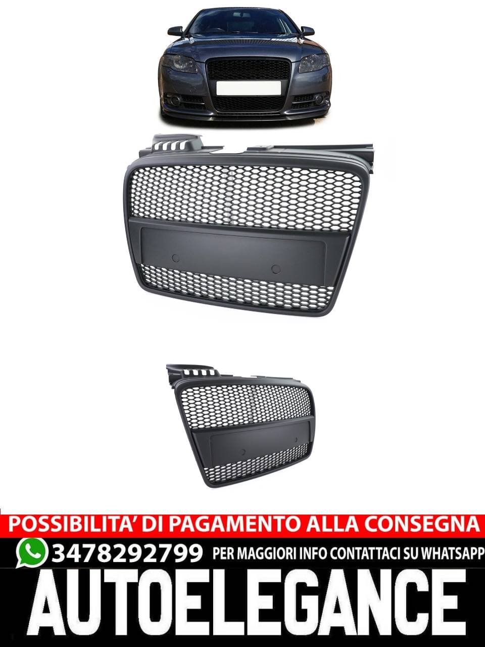 Black honeycomb sport radiator grille for Audi A4 B7 04-07 + cabrio-
