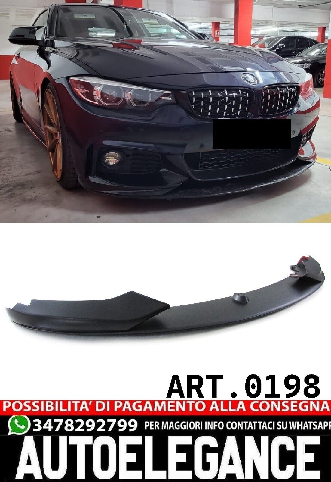 FRONT SPLITTER SUITABLE FOR BMW 4 SERIES F32 F33 F36 GLOSSY BLACK SPOILER
