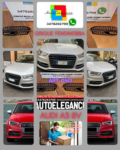 GRIGLIE FENDINEBBIA ADATTE PER AUDI A3 8V SLINE 2012-2016 LOOK S3 BAFFO CROMATO