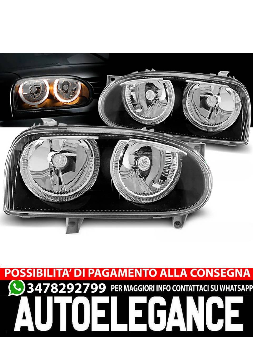 FARI ANTERIORI ANGEL EYES NERO per VW GOLF 3 09.91-08.97