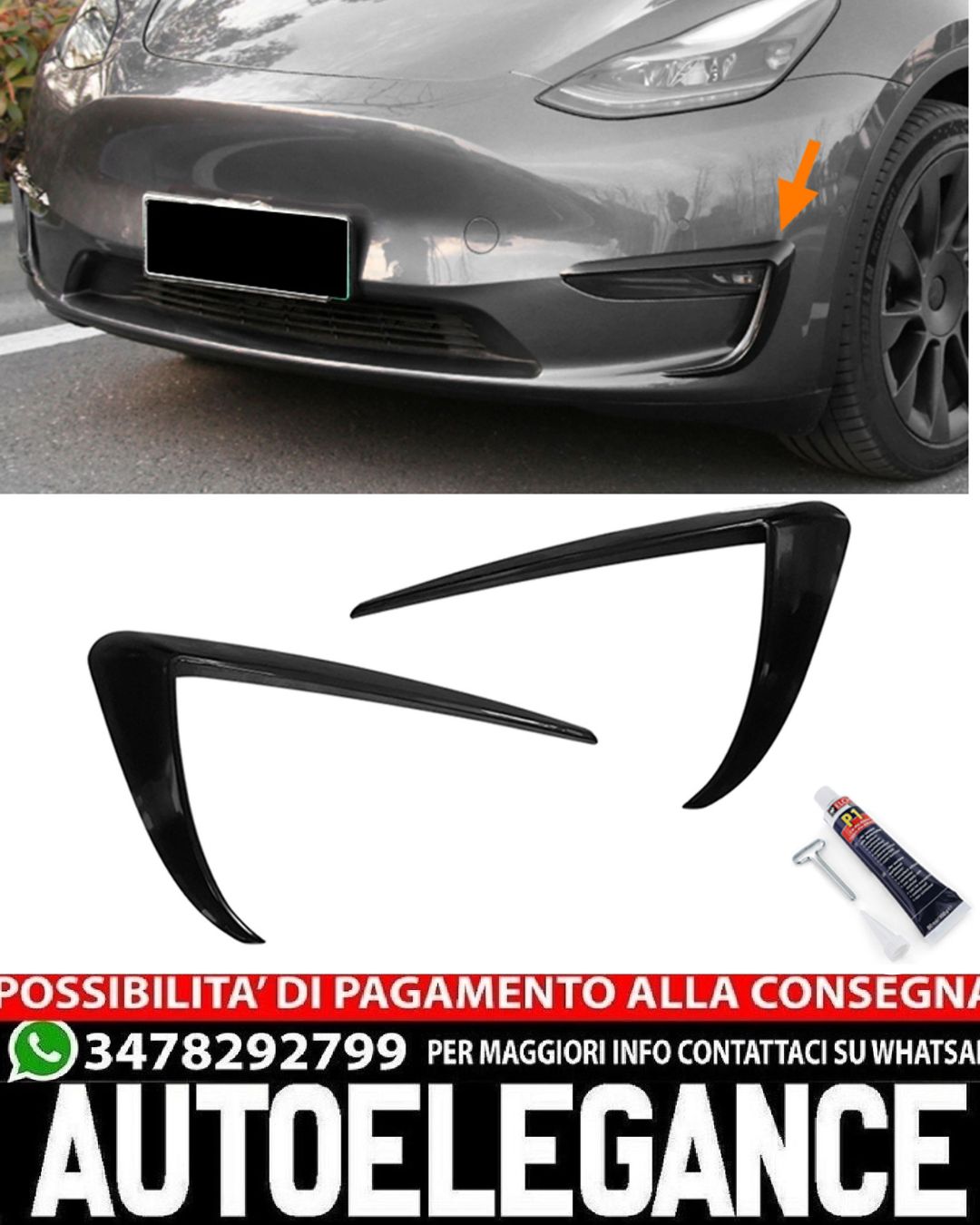 FLAPS ANTERIORI ADATTI PER TESLA MODEL 3 NERO LUCIDO DESIGN SPORTIVO