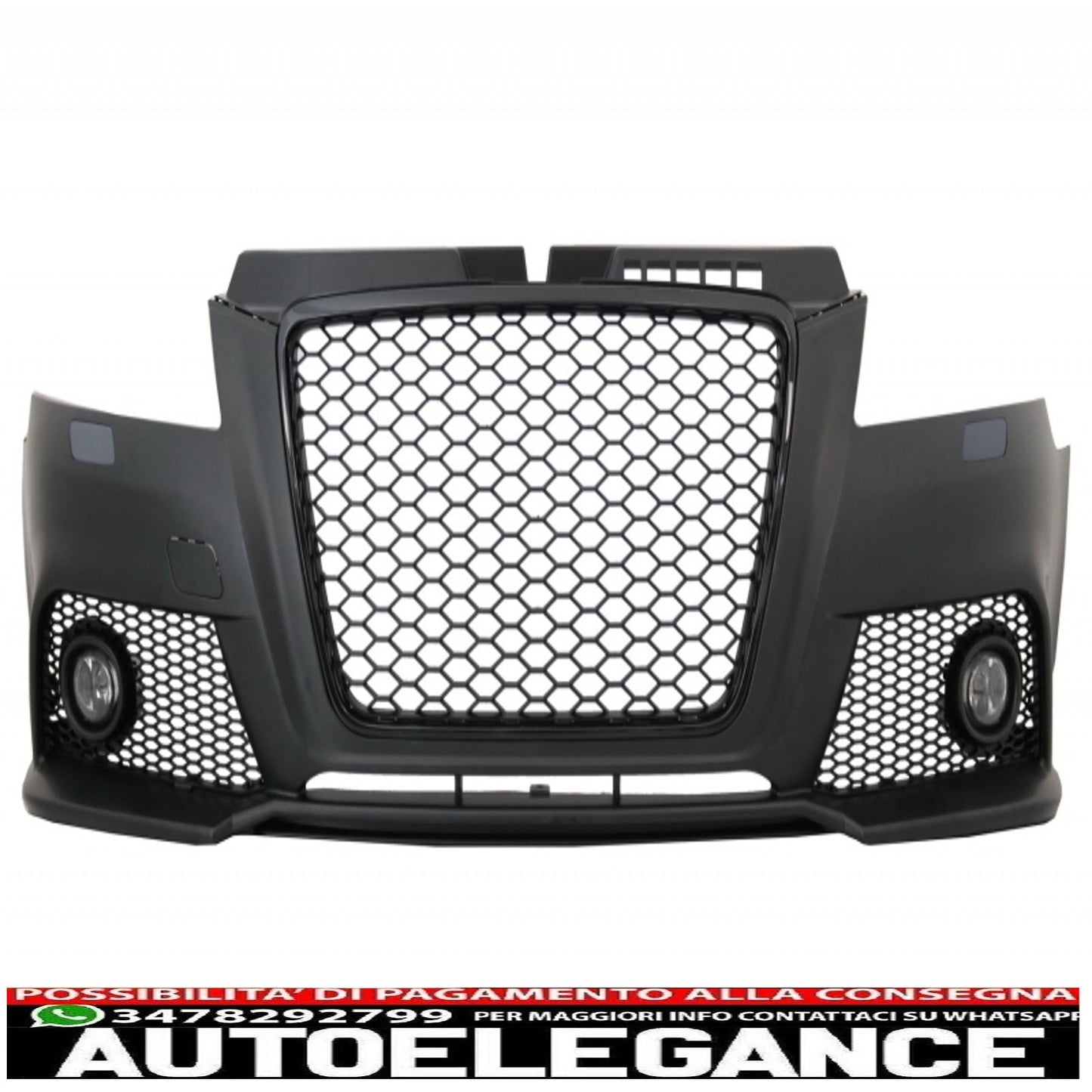 paraurti anteriore con fendinebbia adatto per audi a3 8p 8pa facelift rs3 design (2009-2012) e fari drl ottica neri