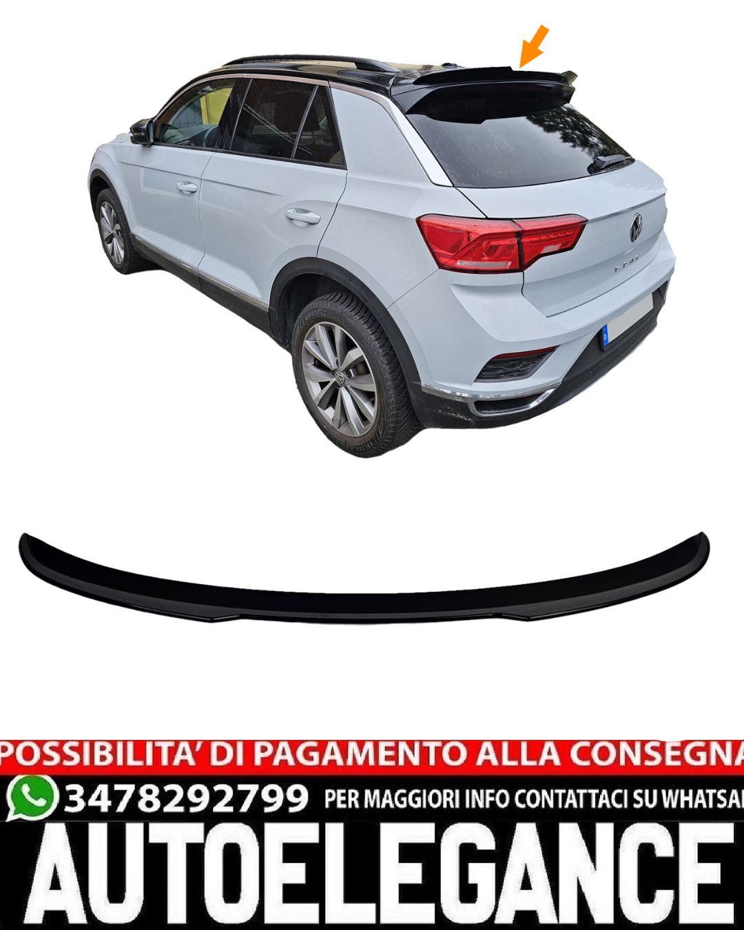 SPOILER POSTERIORE ADATTO PER VW T-ROC 2017+ LOOK NERO LUCIDO DESIGN SPORTIVO