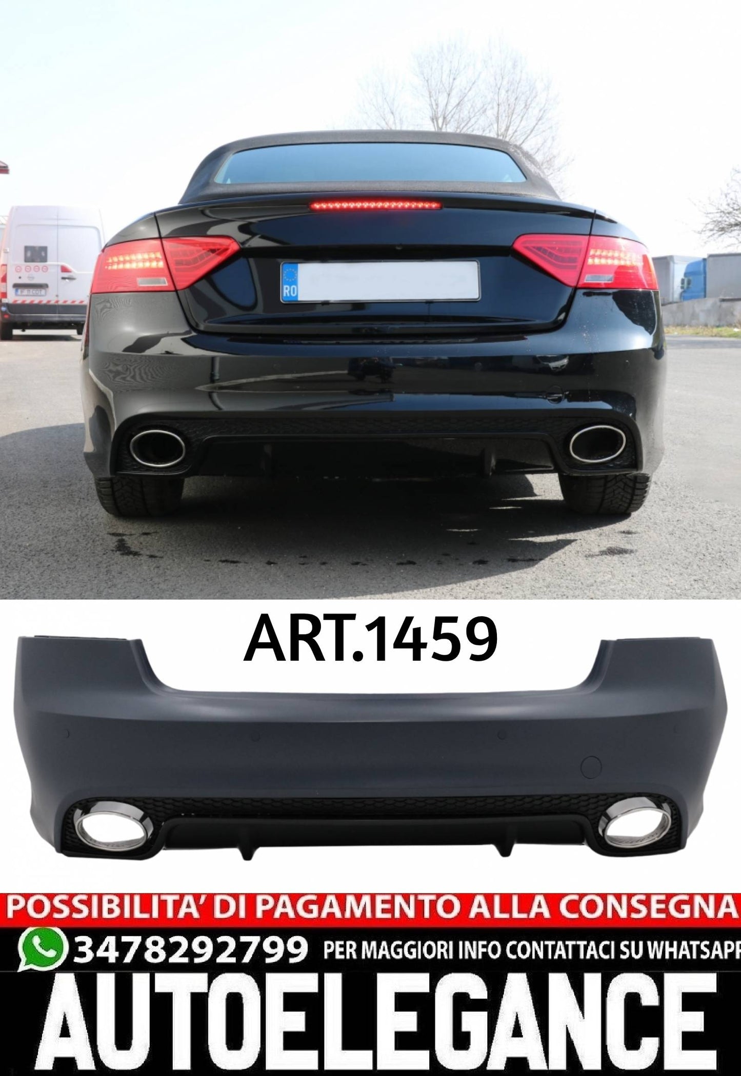 PARAURTI POSTERIORE ADATTO PER AUDI A5 S5 8T COUPE CABRIO (2007-2015) RS5 DESIGN