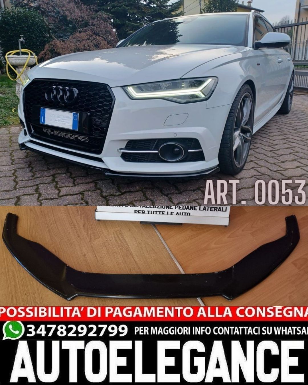 SPLITTER ANTERIORE ADATTO PER AUDI A6 4G C7 LOOK NERO LUCIDO DESIGN SPORTIVO