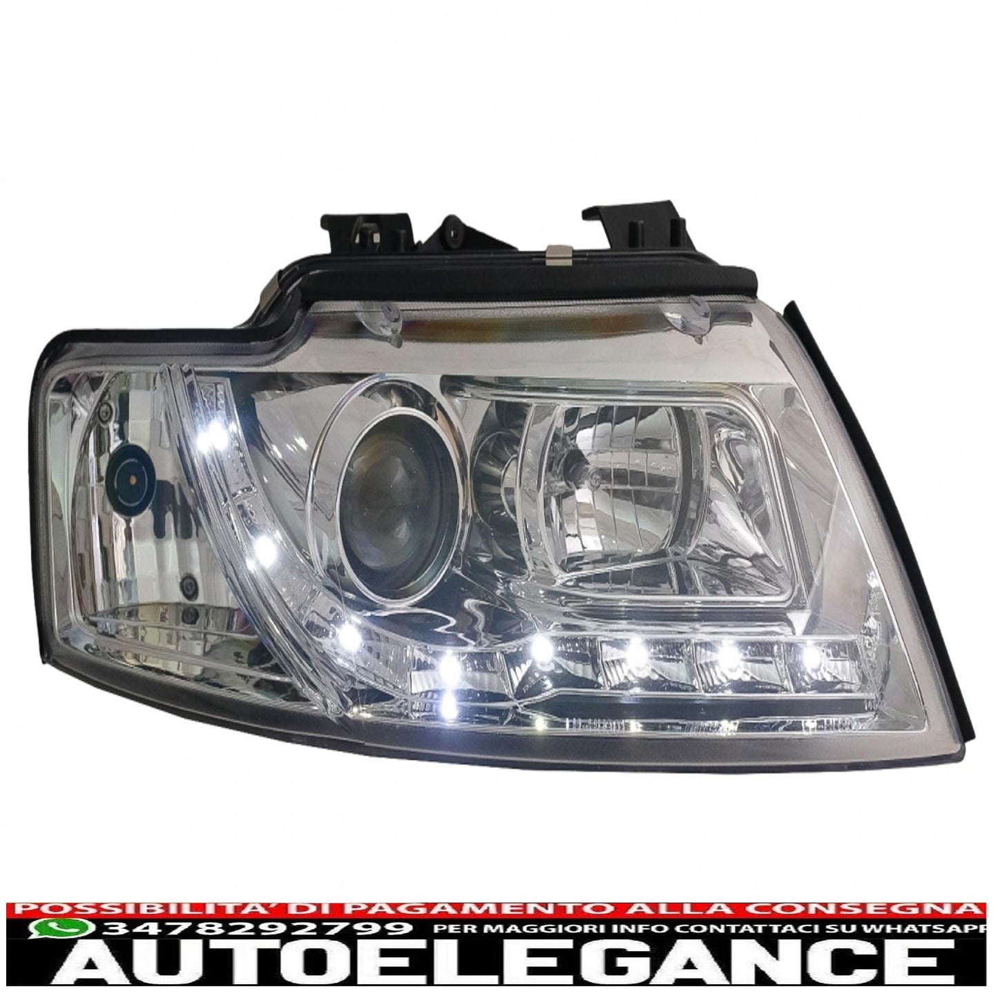 drl led headlights suitable for audi a4 b6 cabrio (2000-2006) chrome