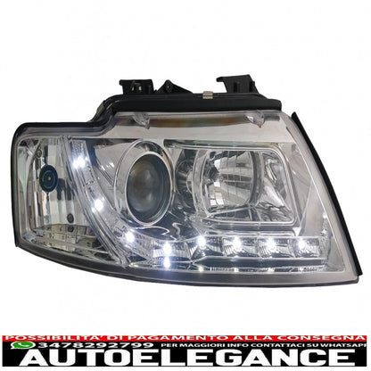 drl led headlights suitable for audi a4 b6 cabrio (2000-2006) chrome
