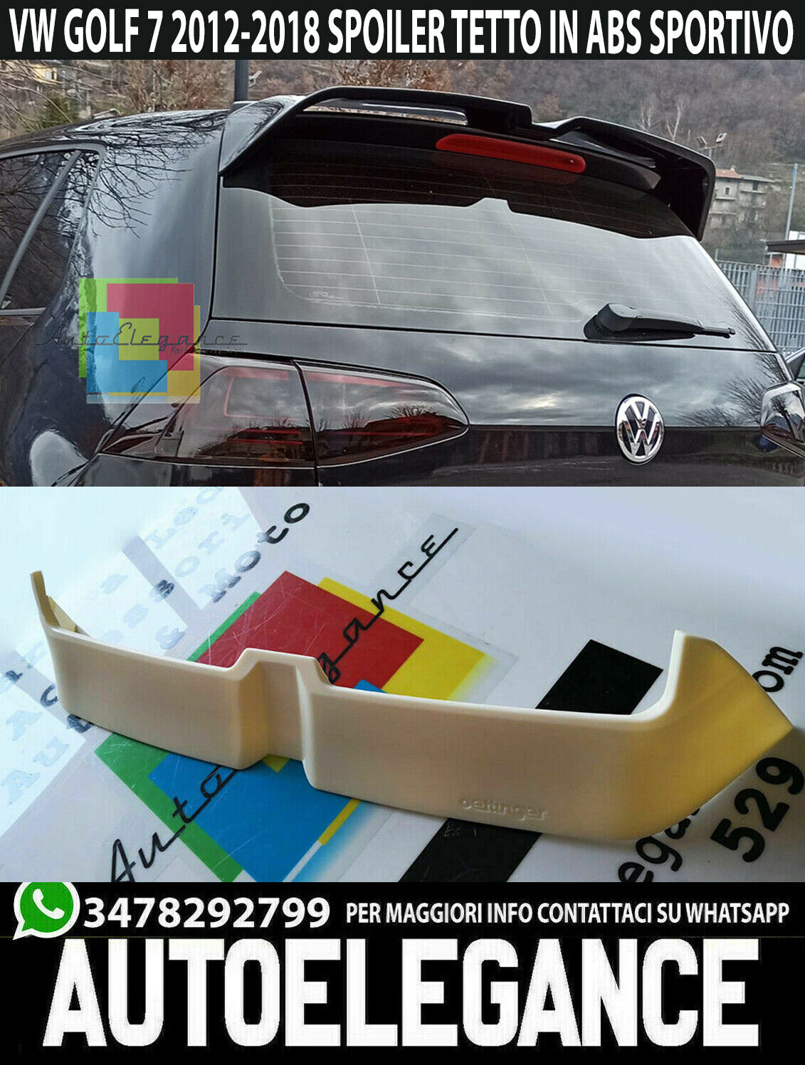 VW GOLF 7 VII 7.5 2012+ SPOILER POSTERIORE TETTO LOOK R TUNING IN ABS