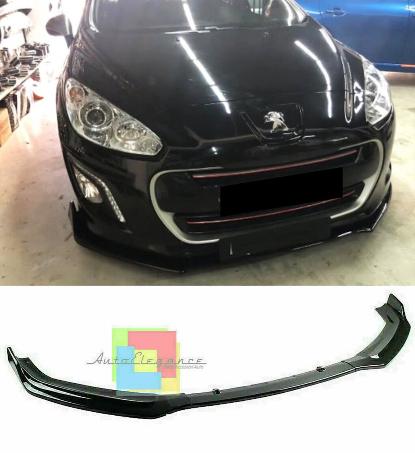 PEUGEOT 308 MK1 LAMA SOTTO PARAURTI ANTERIORE IN ABS LOOK SPORTIVO NERO LUCIDO -