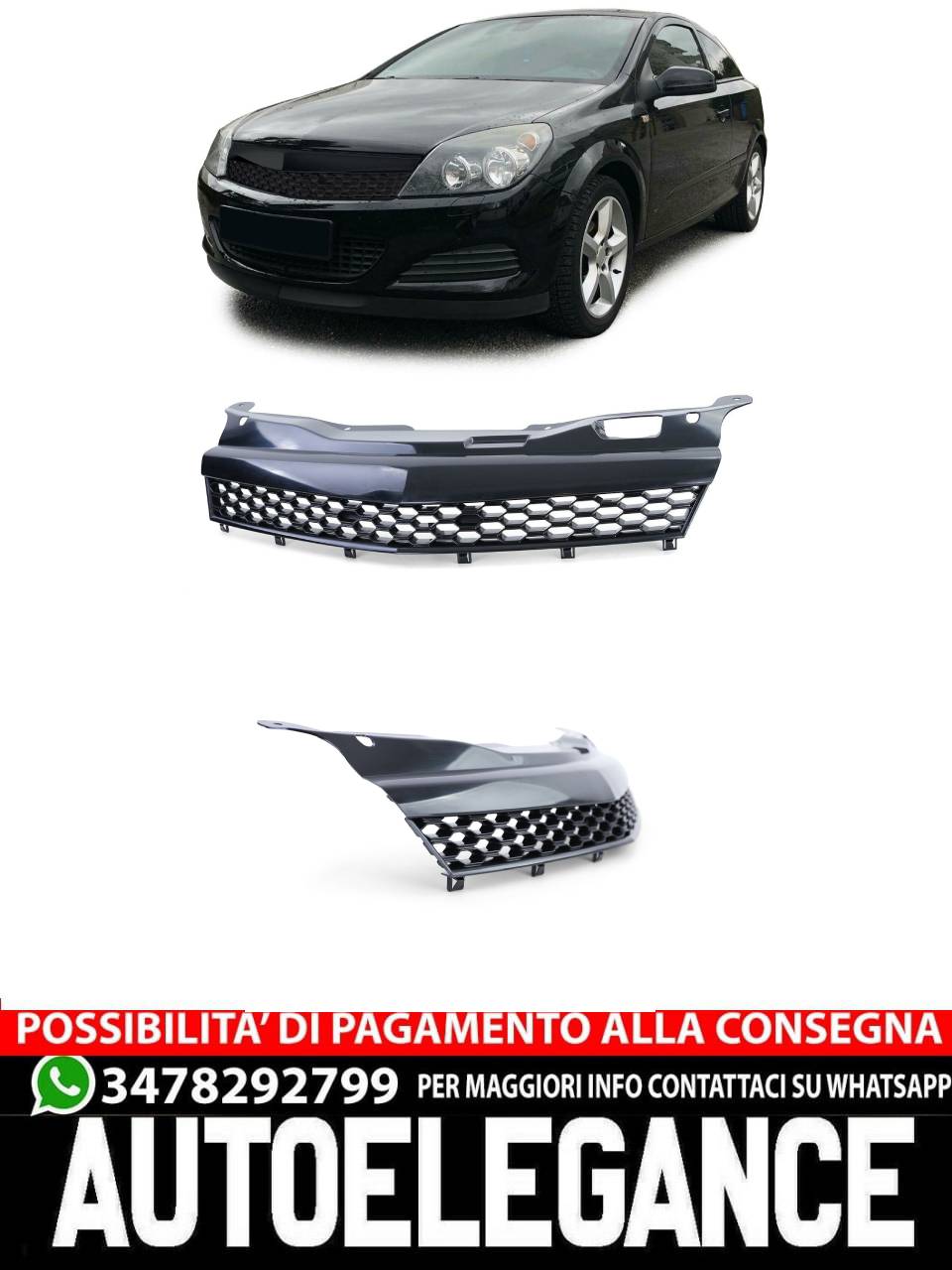 Griglia radiatore sport senza emblema nera per Opel Astra H GTC TwinTop 05-10