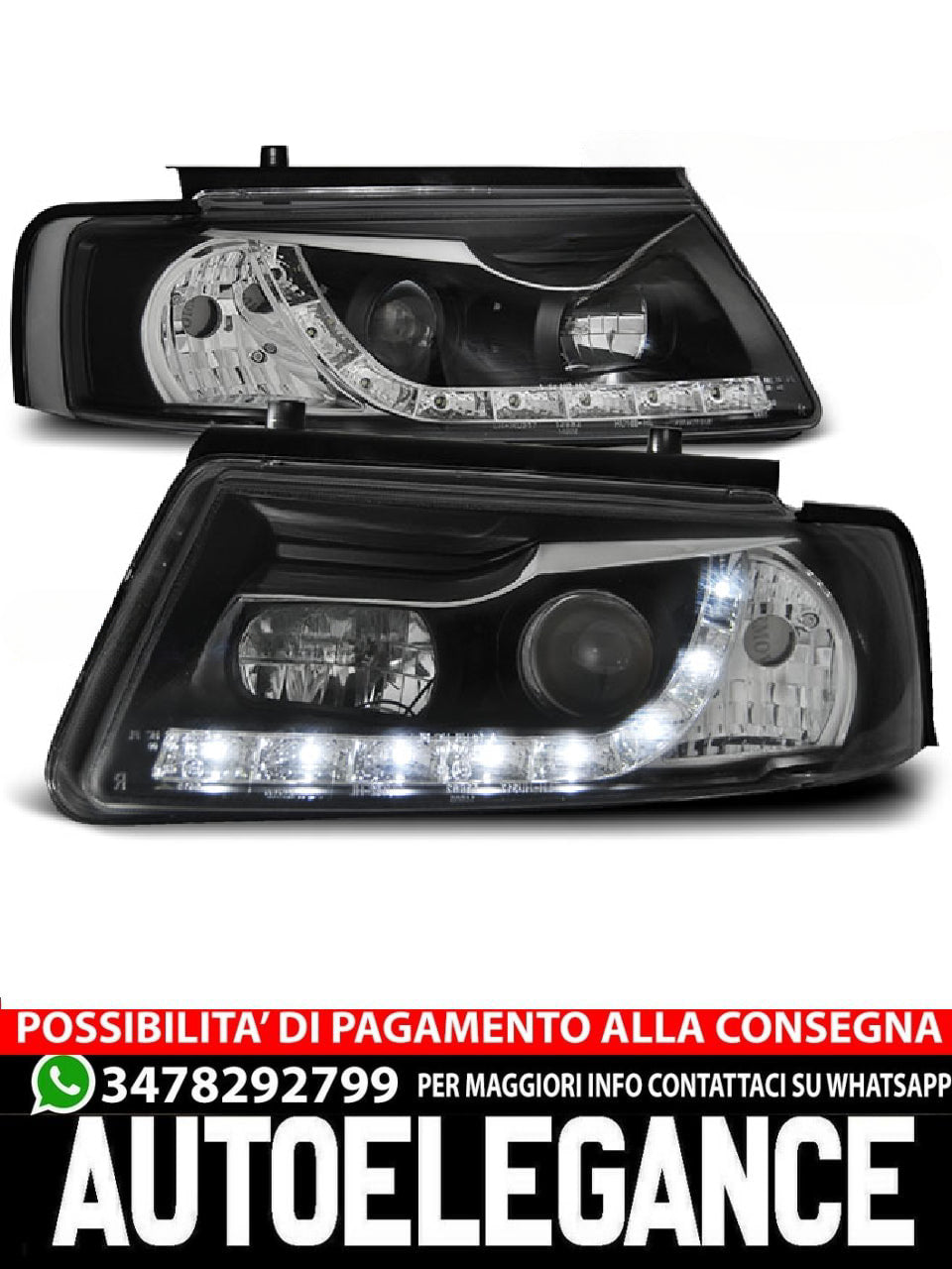FARI ANTERIORI DAYLIGHT NERO per VW PASSAT B5 11.96-08.00