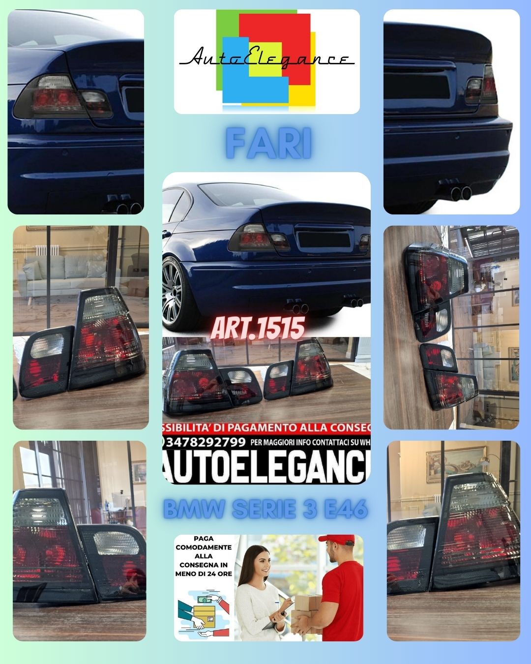 FANALI POSTERIORI ADATTI PER BMW SERIE 3 E46 LOOK NERI DESIGN SPORTIVO
