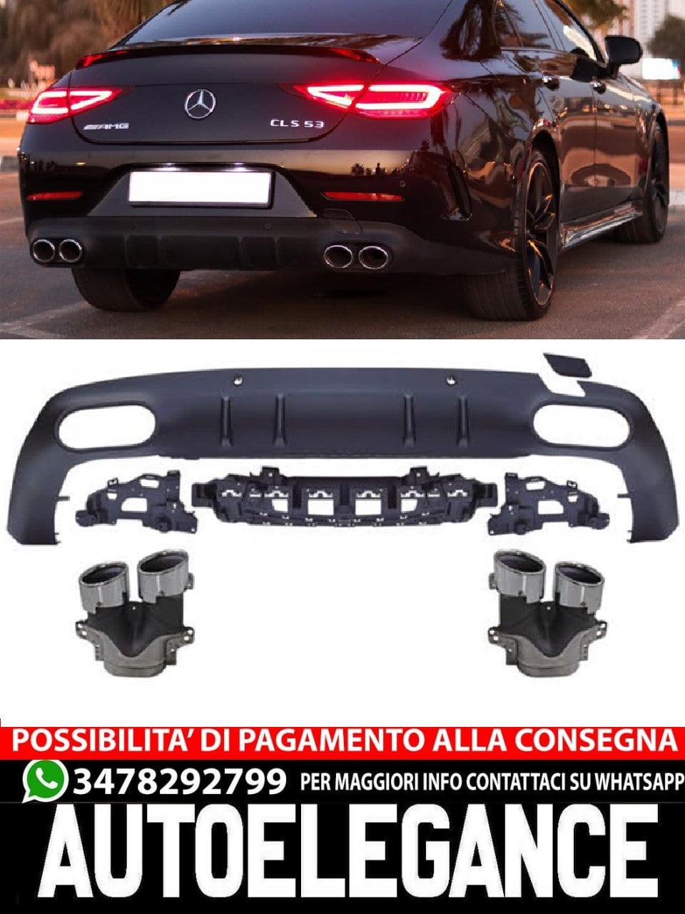 Per Mercedes X257 C257 CLS Diffusore + Paraurti Scarico 2X2 (CROMATO) 53 OTTICA