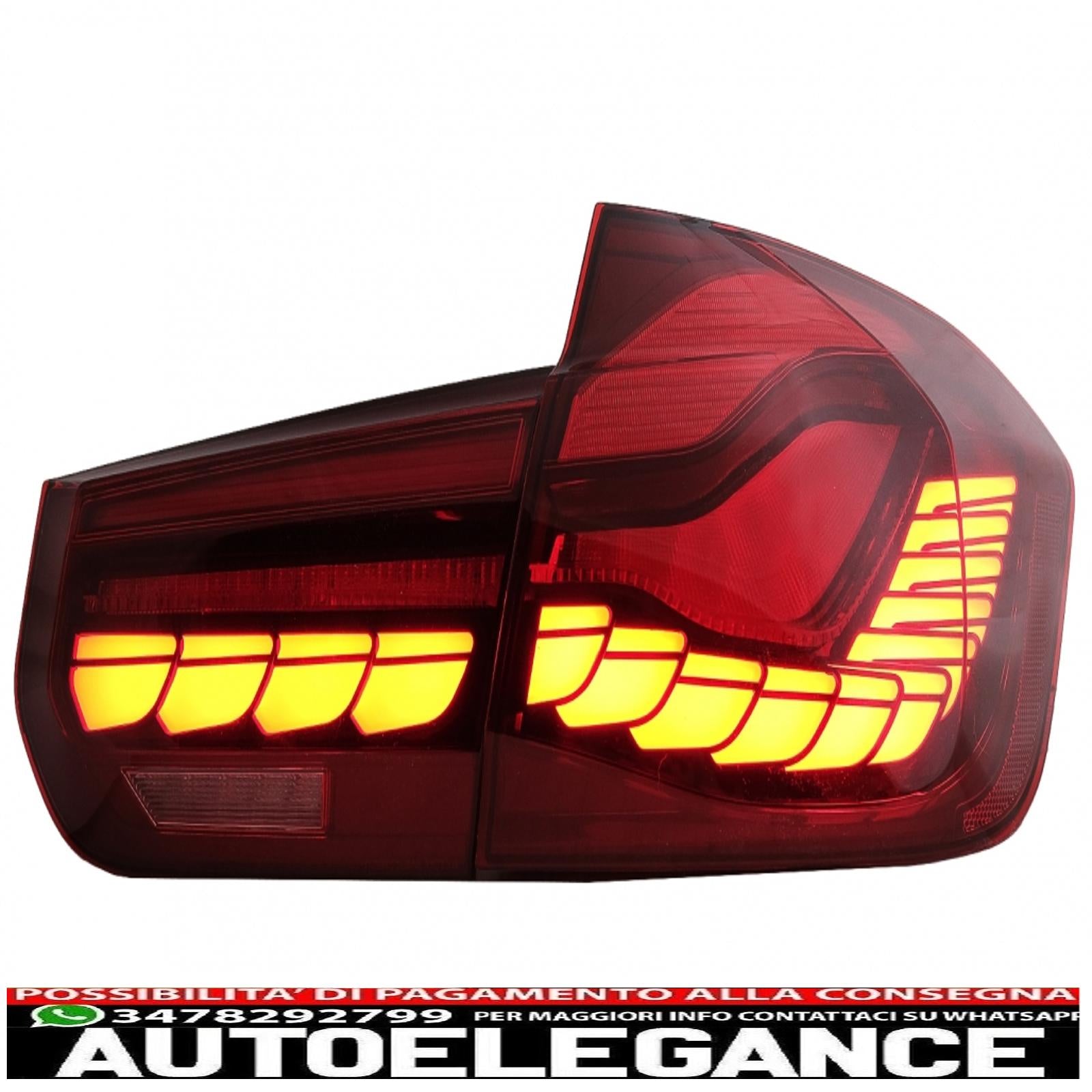 conversione dei fanali posteriori oled al design m4 adatti per bmw serie 3 f30 pre lci e lci (2011-2019) f35 f80 rosso trasparente con luce di svolta sequenziale dinamica AUTOELEGANCERICAMBI