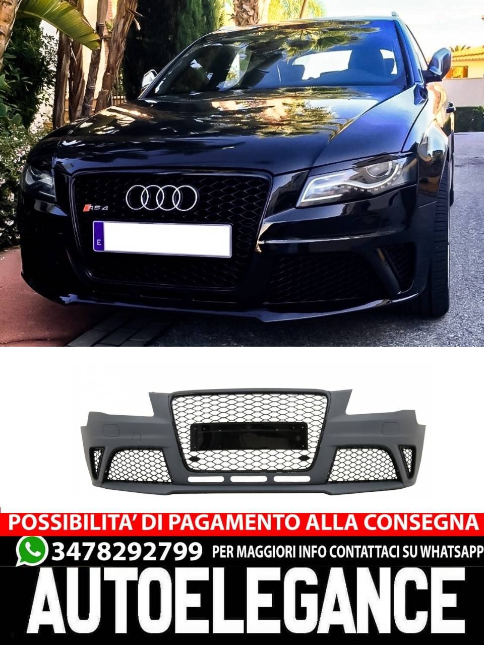Paraurti anteriore adatto per Audi A4 B8 Pre-Facelift (2008-2011) RS4 Design