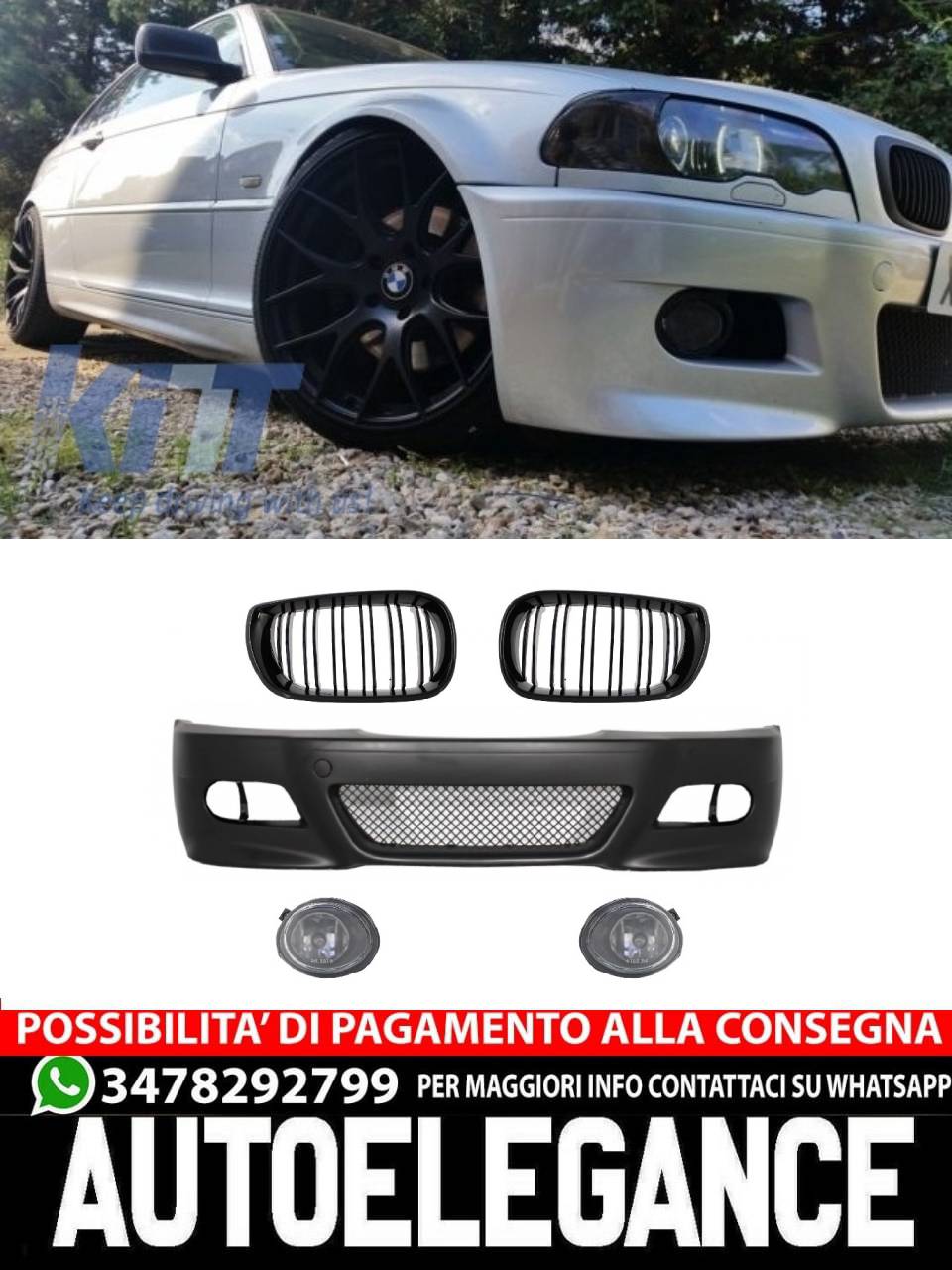 Paraurti anteriore con griglie centrali adatto per BMW E46 (1998-2004)
