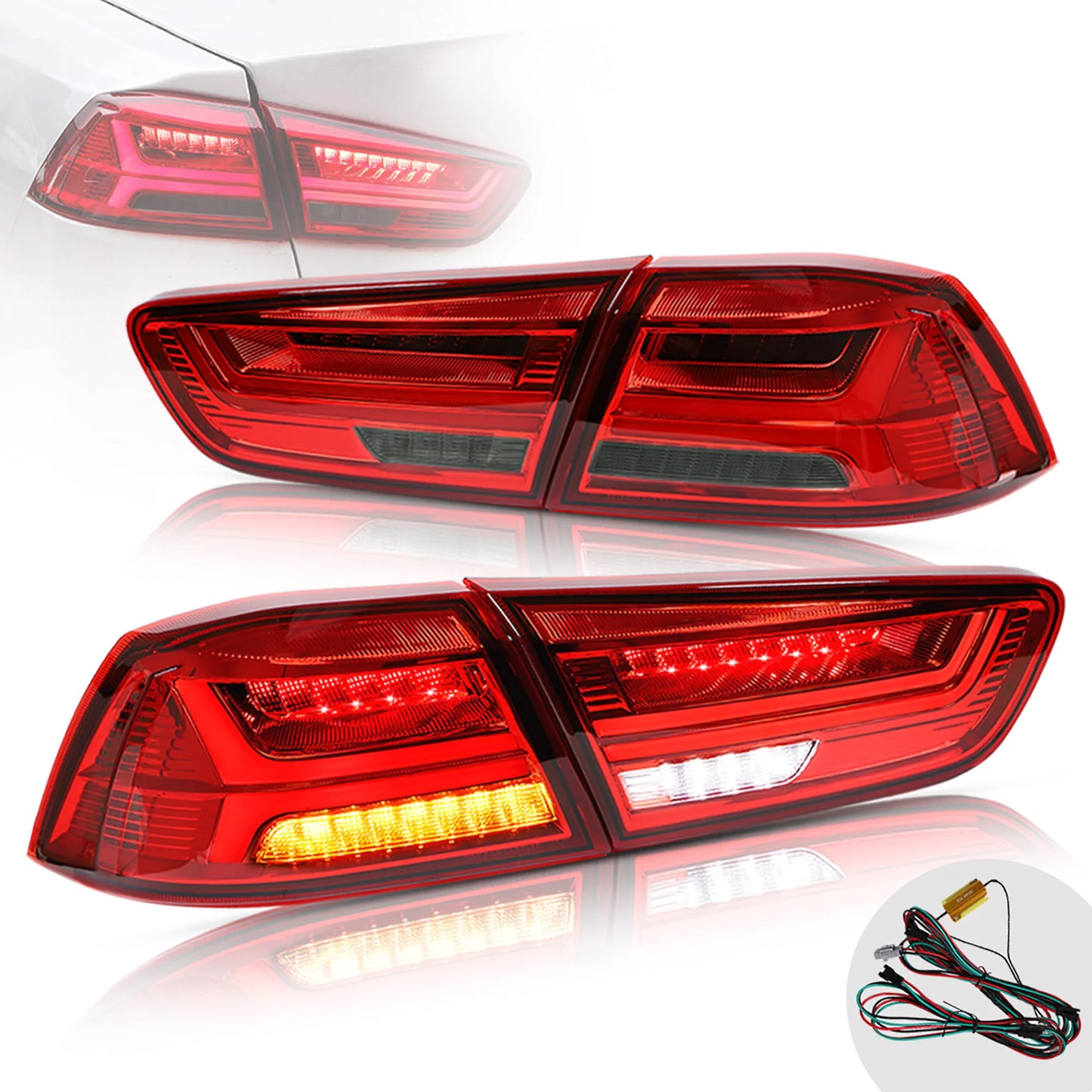 Fanali posteriori VLAND Full LED per Mitsubishi Lancer EVO X 2008-2018 (Stili rosso chiaro / rosso affumicato / black out da scegliere))