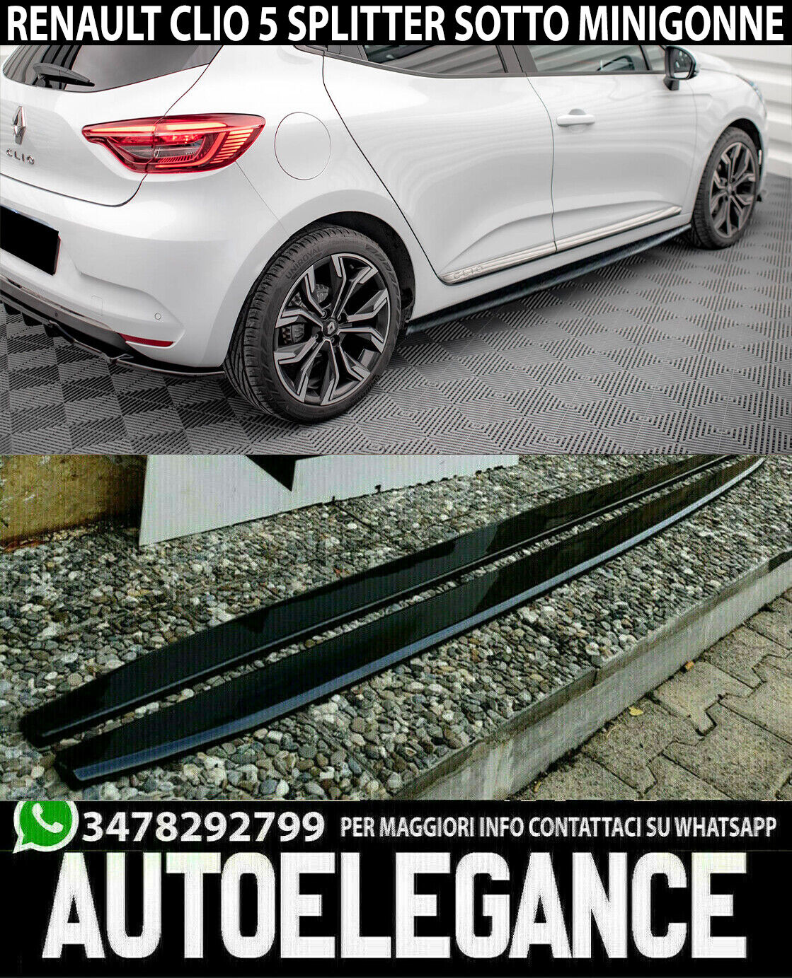 RENAULT CLIO 5 V 2019+ SPOILER SPLITTER UNDER SKIRTS ABS GLOSSY BLACK -1- 0034