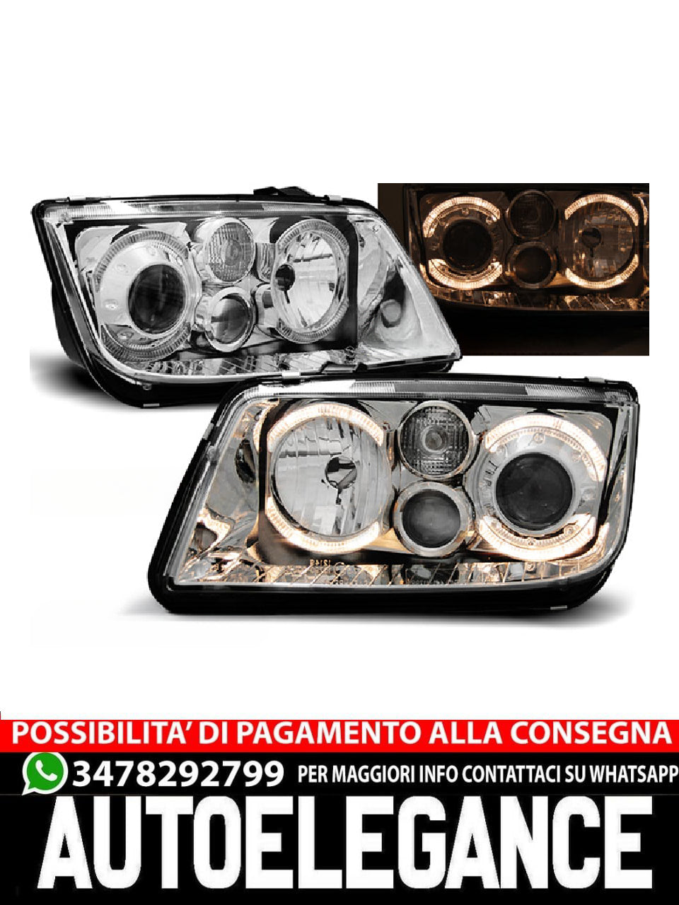 FARI ANTERIORI ANGEL EYES CROMATI per VW BORA 09.98-07.05