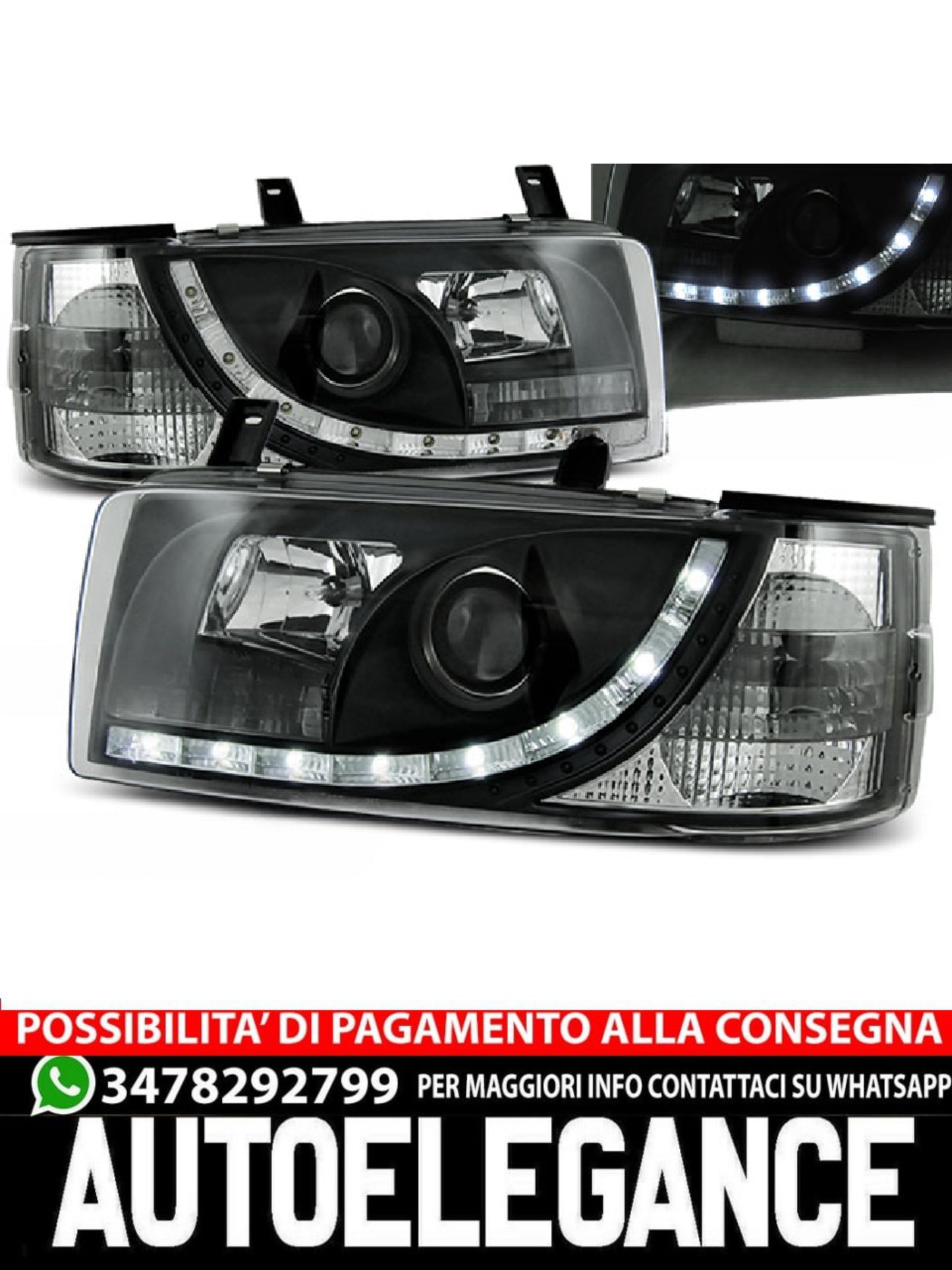 FARI ANTERIORI DAYLIGHT BLACK ADATTI PER VW T4 90-03.03 TRANSPORTER
