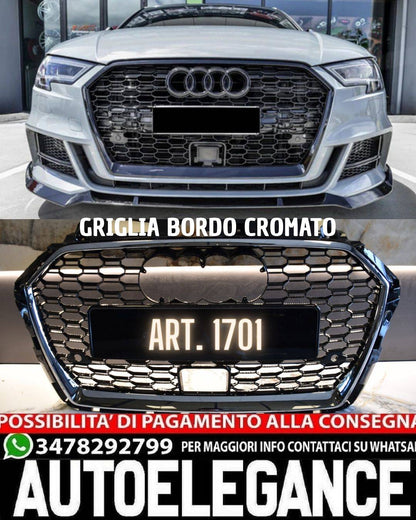 GRIGLIA ADATTA PER AUDI A3 8V 2017-2020 LOOK RS3 BORDO CROMATO RADAR ACC