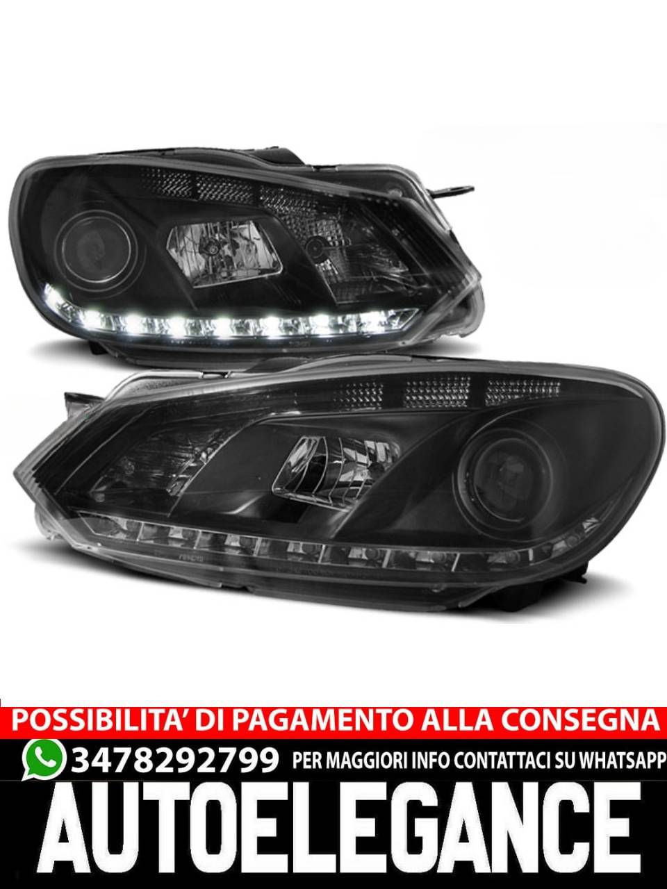 FARI ANTERIORI TRUE DRL NERO per VW GOLF 6 10.08-12