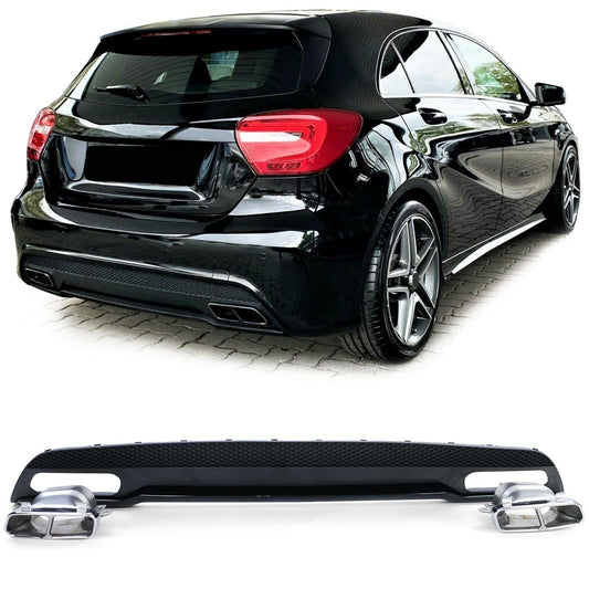 MERCEDES A W176 2012+ UNDER BUMPER DIFFUSER + AMG CHROME TIPPER ...-.