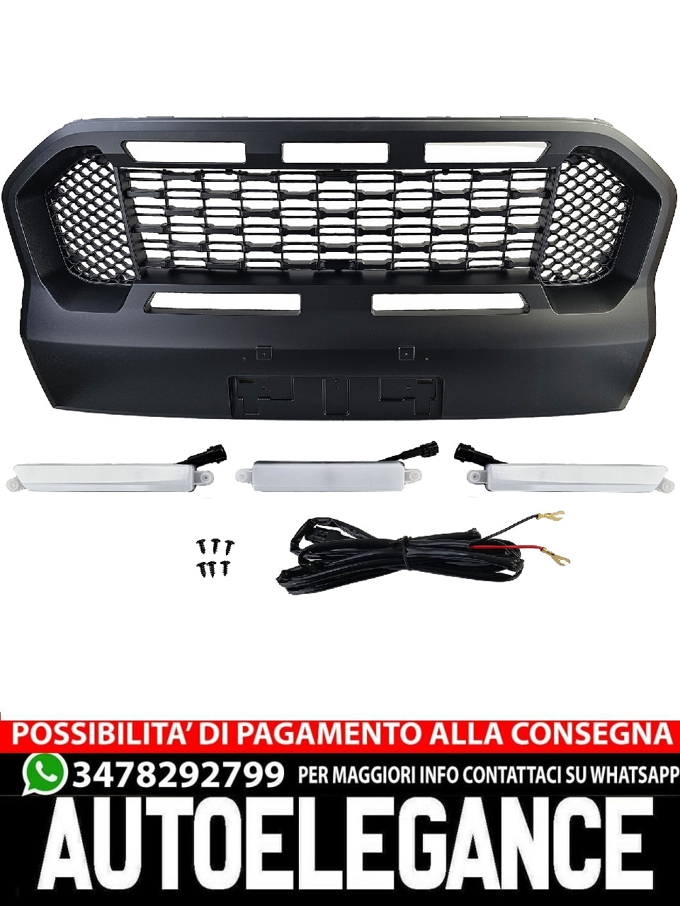 Griglia a nido d'ape Performance nera con LED adatta per Ford Ranger T8 19-23