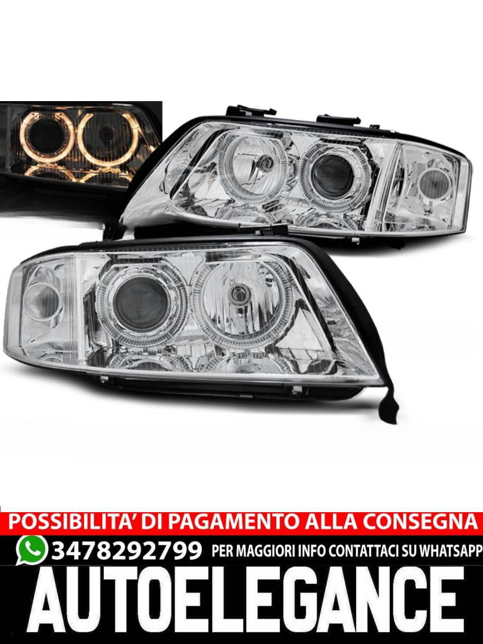 CHROME ANGEL EYES XENON HEADLIGHTS for AUDI A6 06.01-05.04 