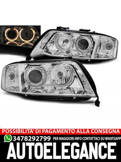 CHROME ANGEL EYES XENON HEADLIGHTS for AUDI A6 06.01-05.04 