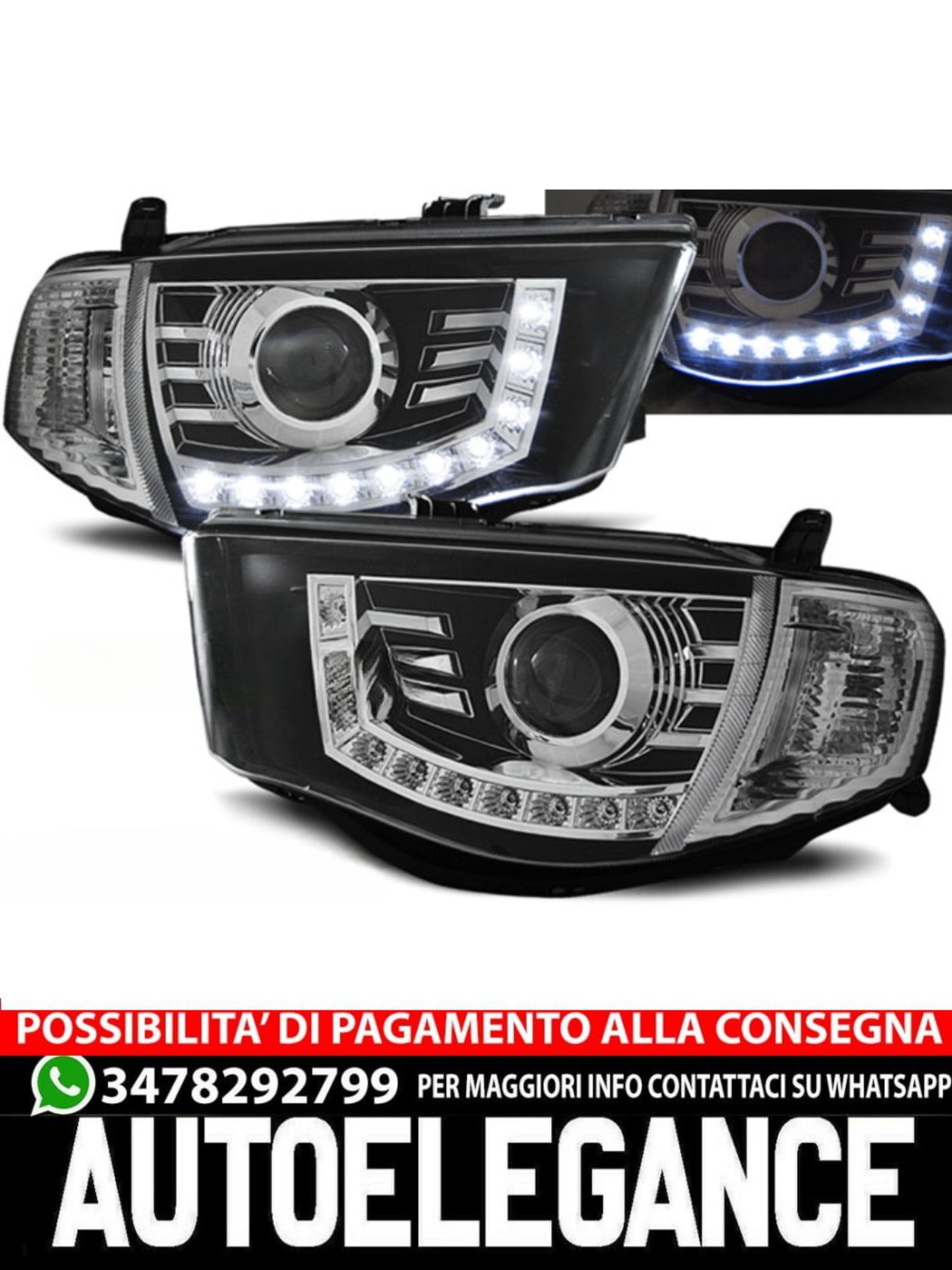 FARI ADATTI PER MITSUBISHI L200 06-10 NERO LUCE DIURNA