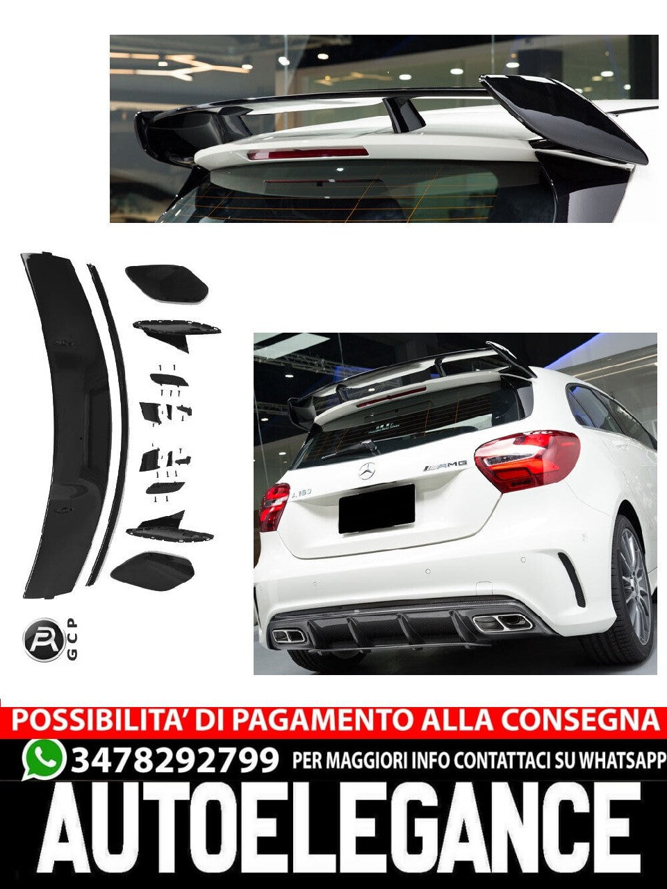 For Mercedes W176 A-CLASS ROOF SPOILER REAR WING AMG BLACK OPTIC 