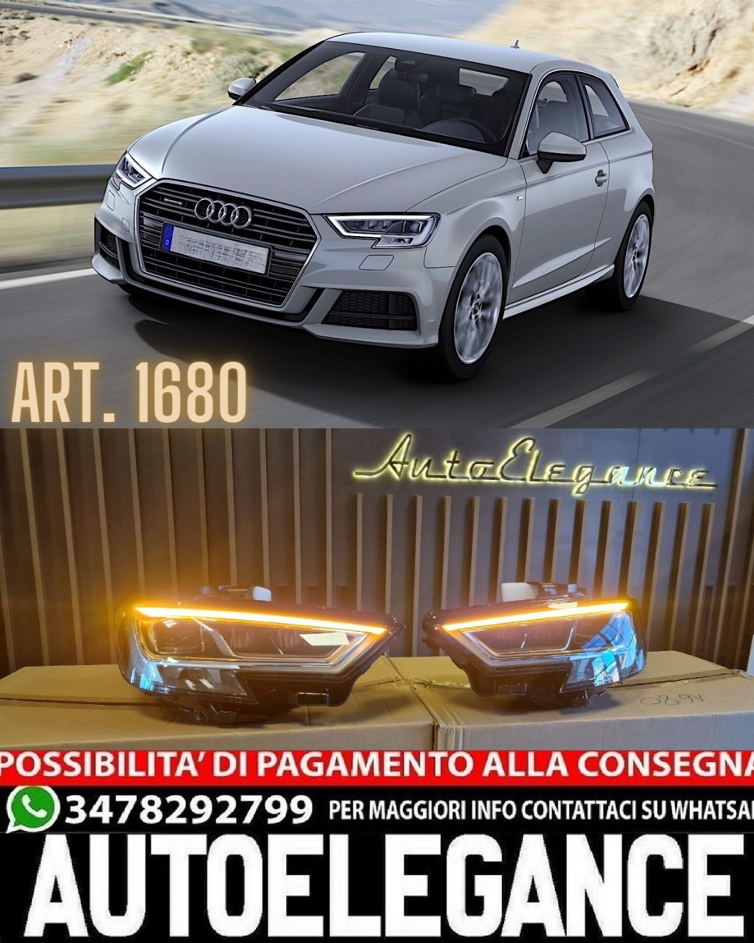 FARI ANTERIORI ADATTI PER AUDI A3 8V 2016-2020 FULL LED PER XENON DI SERIE