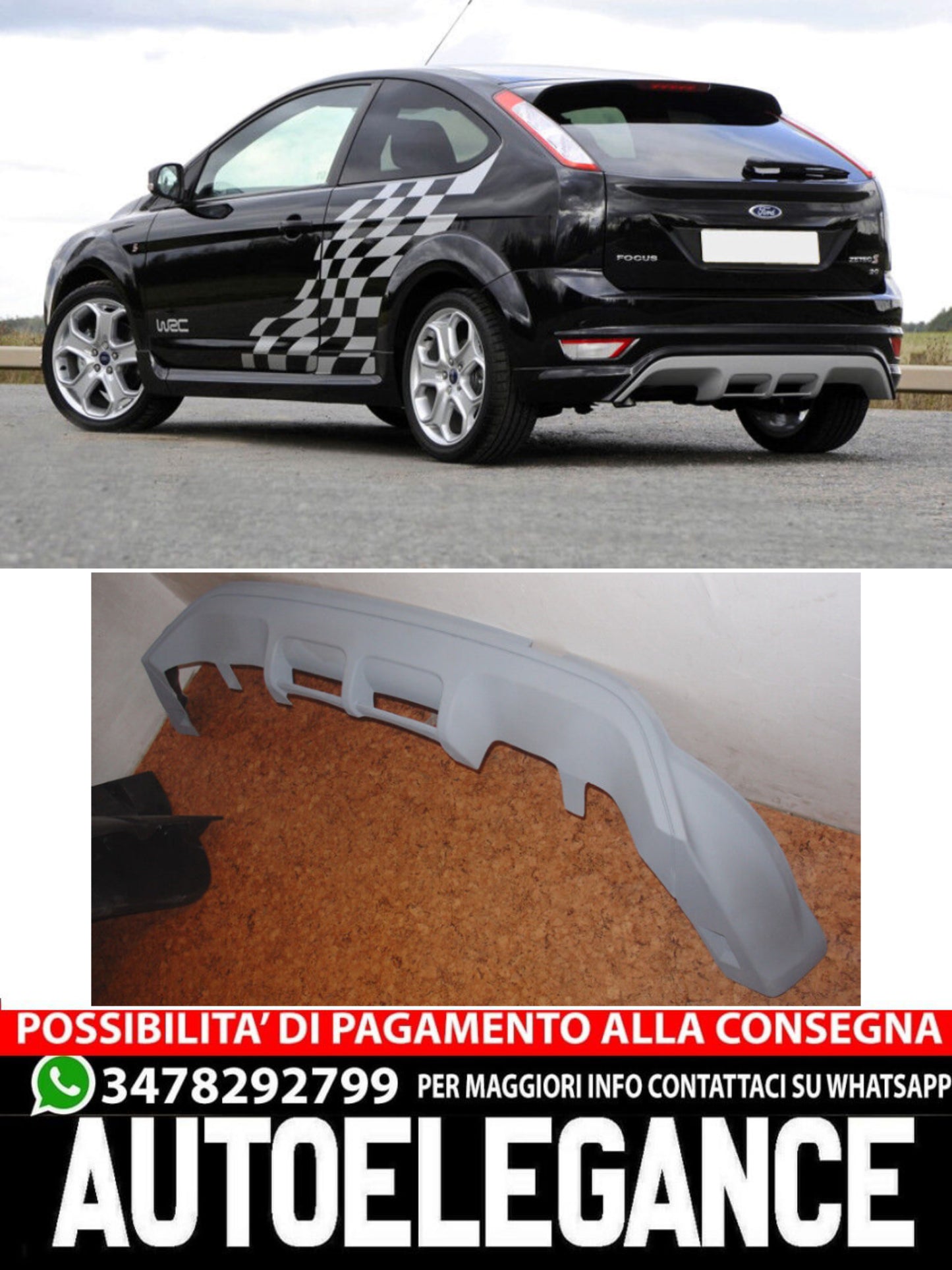DIFFUSORE POSTERIORE ADATTO PER FORD FOCUS MK2 ZETEC S LOOK