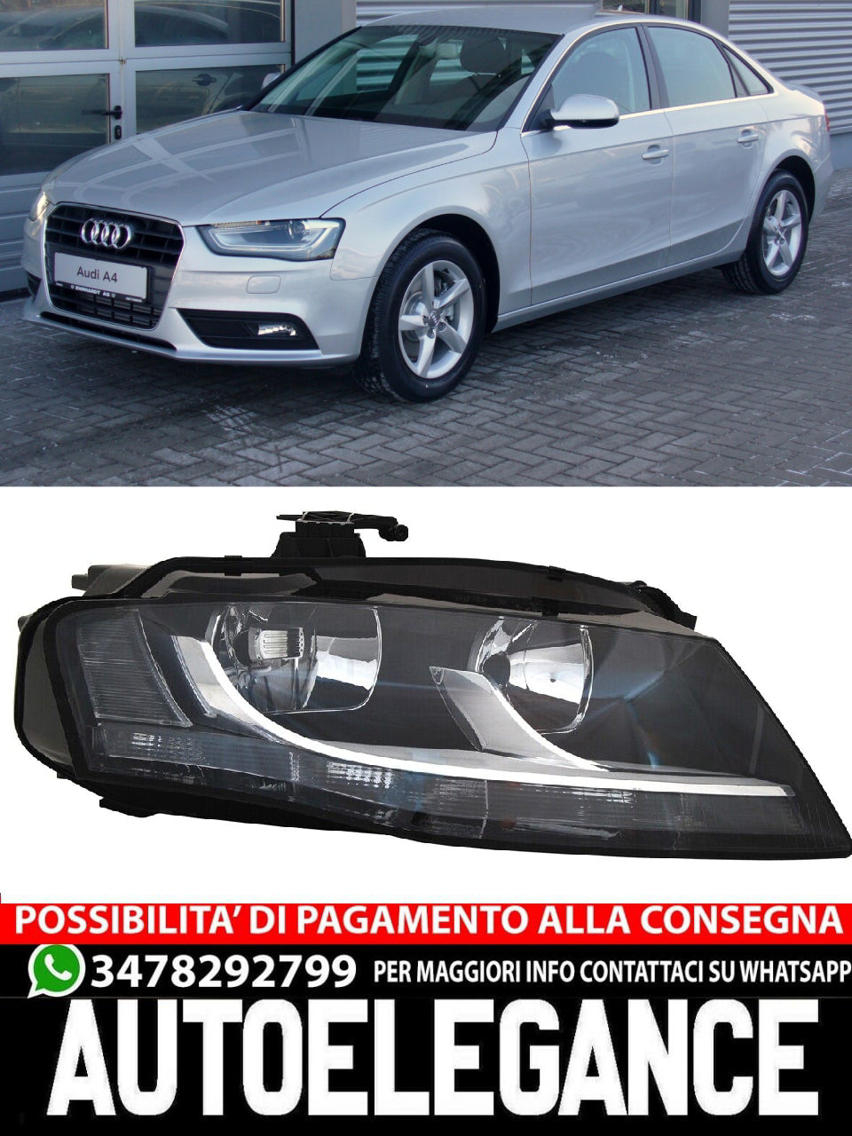 Scheinwerfer rechts für Audi A4 8K Limo Avant 2007-2011 H7 + LWR Stellmotor TYC