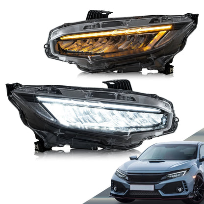 1 coppia di fari a LED per Honda Civic Sedan / Coupe / Hatchback / Type R di decima generazione 2016-2021 (magazzino USA)